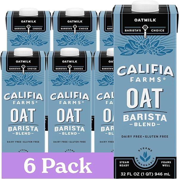 Califia Farms - Oat Barista Blend Oat Milk, 32 Oz (Pack of 6), Shelf Stable, Dairy Free, Plant Based, Vegan, Gluten Free, Non GMO, High Calcium, Milk Frother, Creamer, Oatmilk