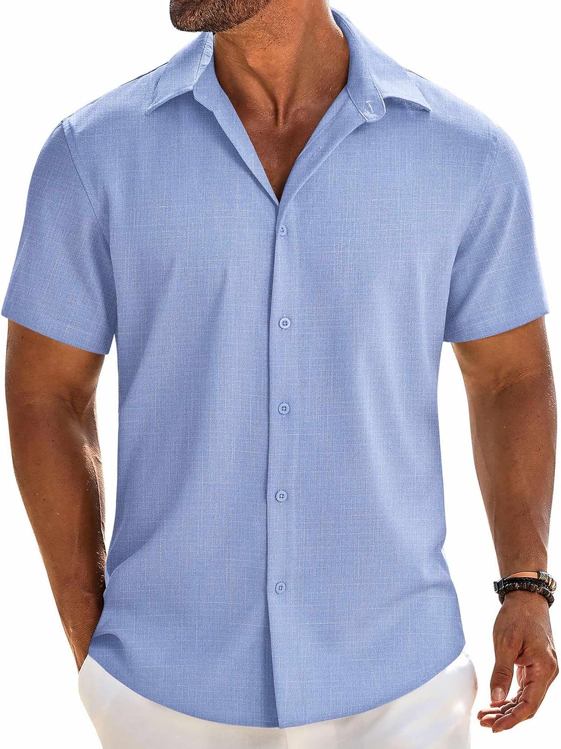 COOFANDY Men's Linen Shirts Short Sleeve Button Down Shirt Casual Beach Summer Shirts Wedding Vacation Shirt