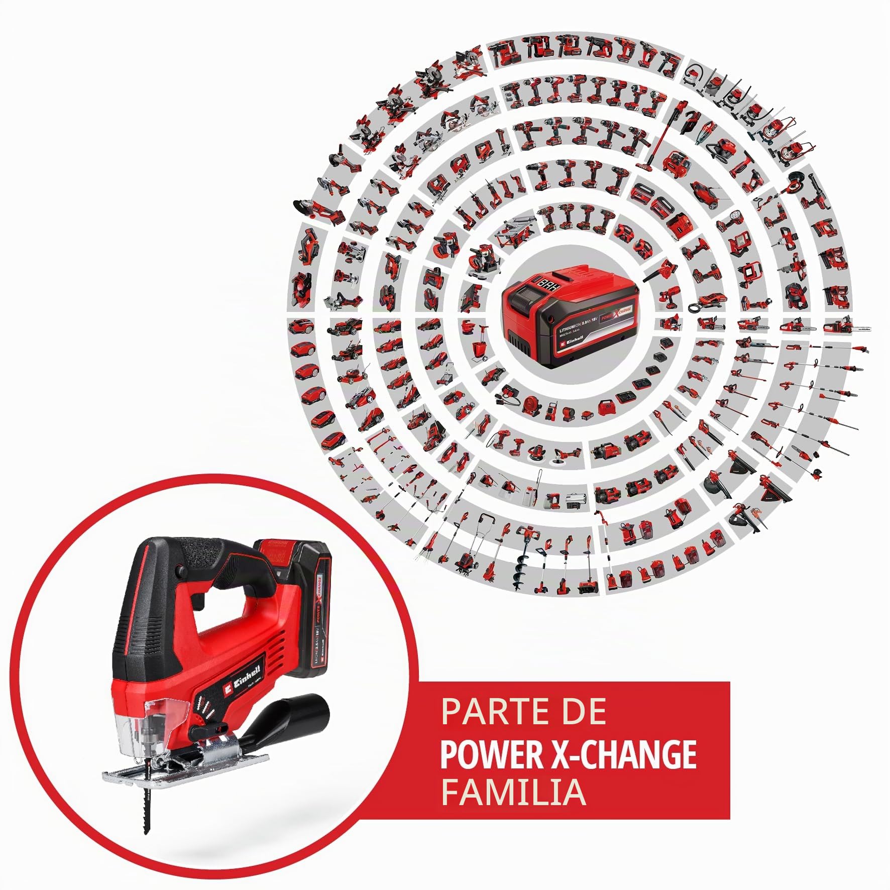 Einhell Sierra de calar con batería TC-JS 18/70 Li Power X-Change (18 V, 70 mm de profundidad de corte, cambio de hoja de hoja sin herramienta, incl. batería de 2,5 Ah y cargador, 1 hoja de sierra) | Sierra eléctrica con función de carrera de péndulo para
