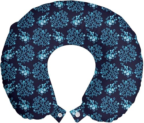 Lunarable Botany - Almohada de viaje para el cuello, ramas del bosque con hojas y pétalos en forma de corazón en forma de corazón, tema de amor en