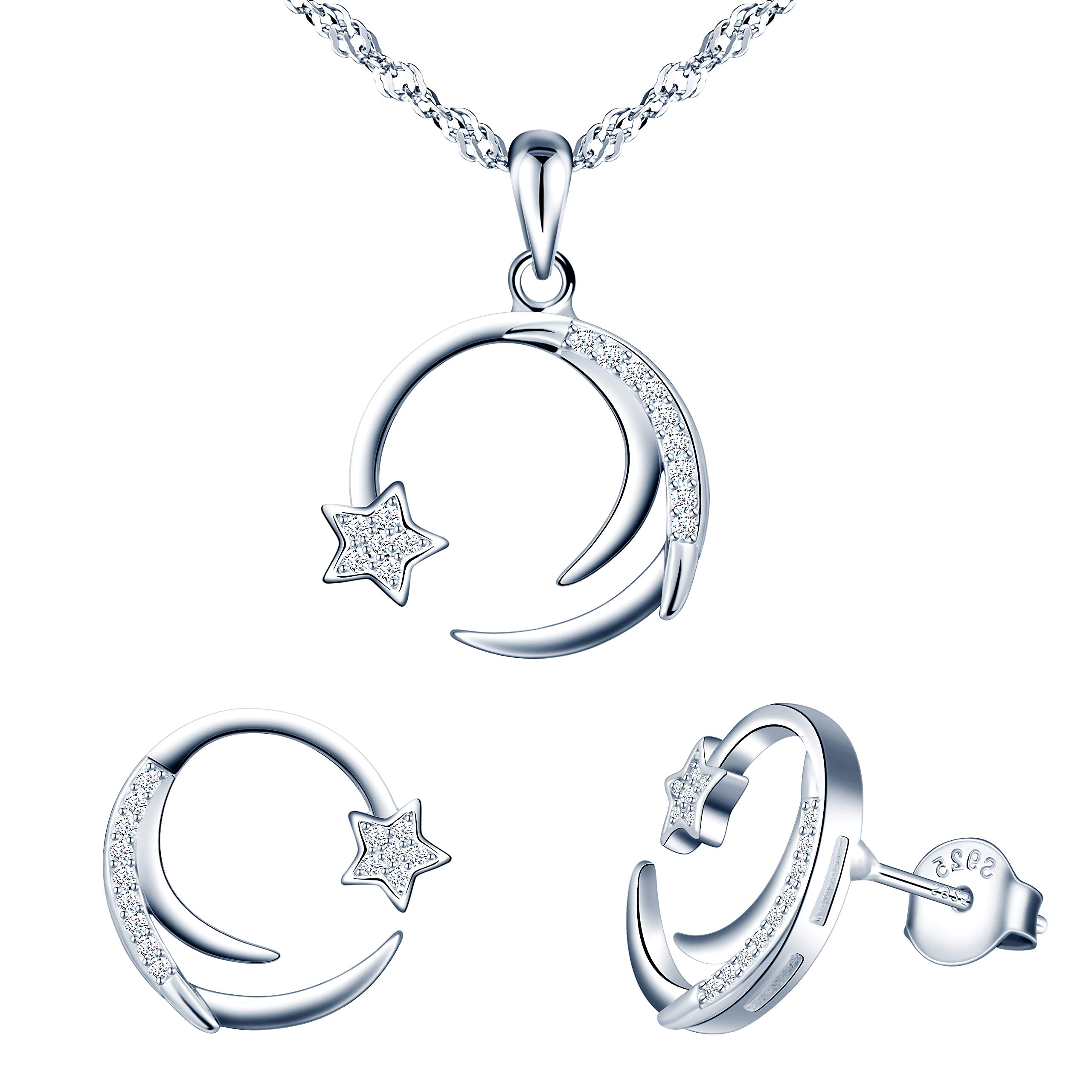 Yumilok pendientes de mujer,collar de plata de ley 925,collar de estrella y arete,pendientes de luna,circón con incrustaciones
