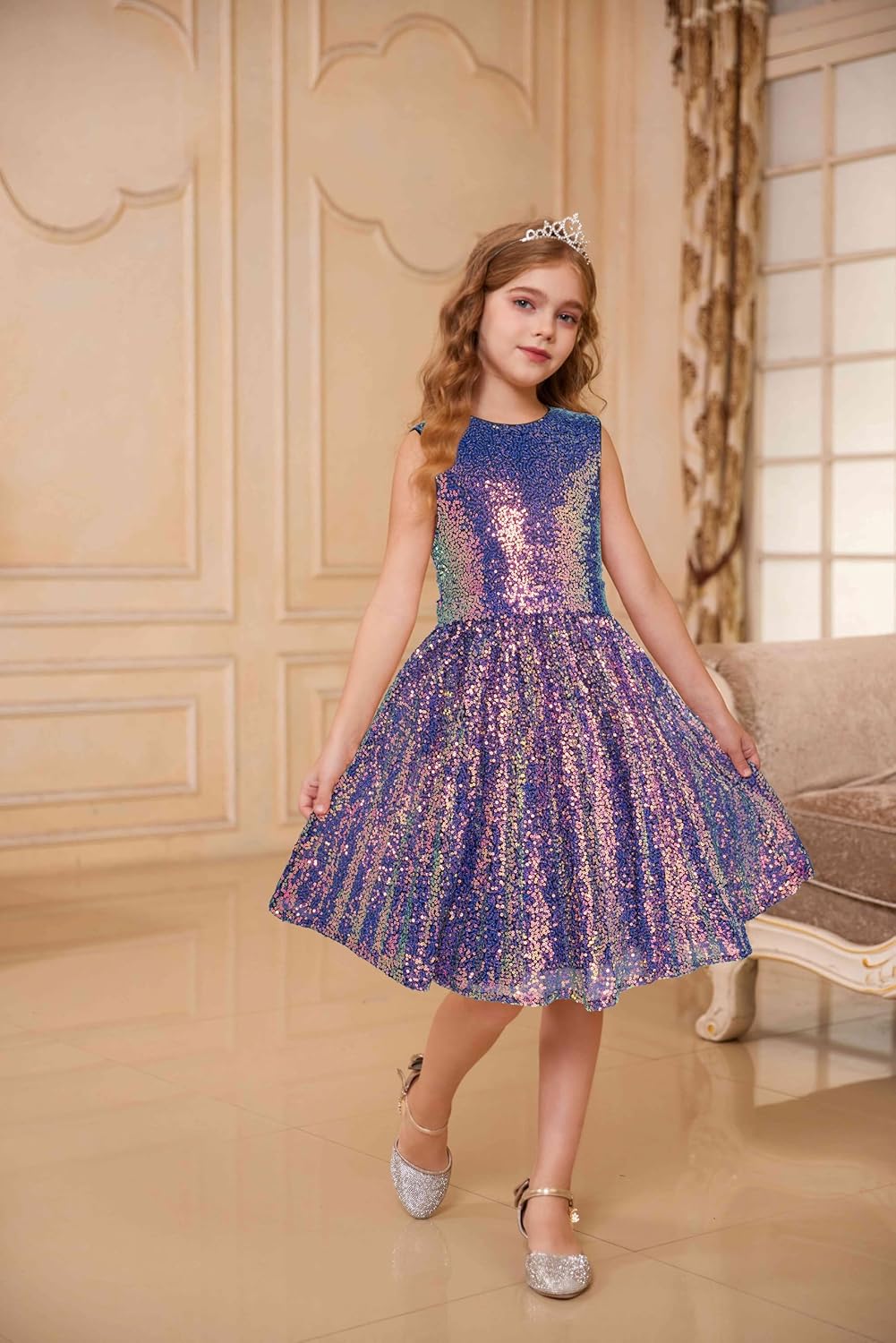 8Y GRACE KARIN Girls Sequin Dress Sleeveless Prom Party Formal Graduations Fancy Tween Girls Dresses Size 8Y
