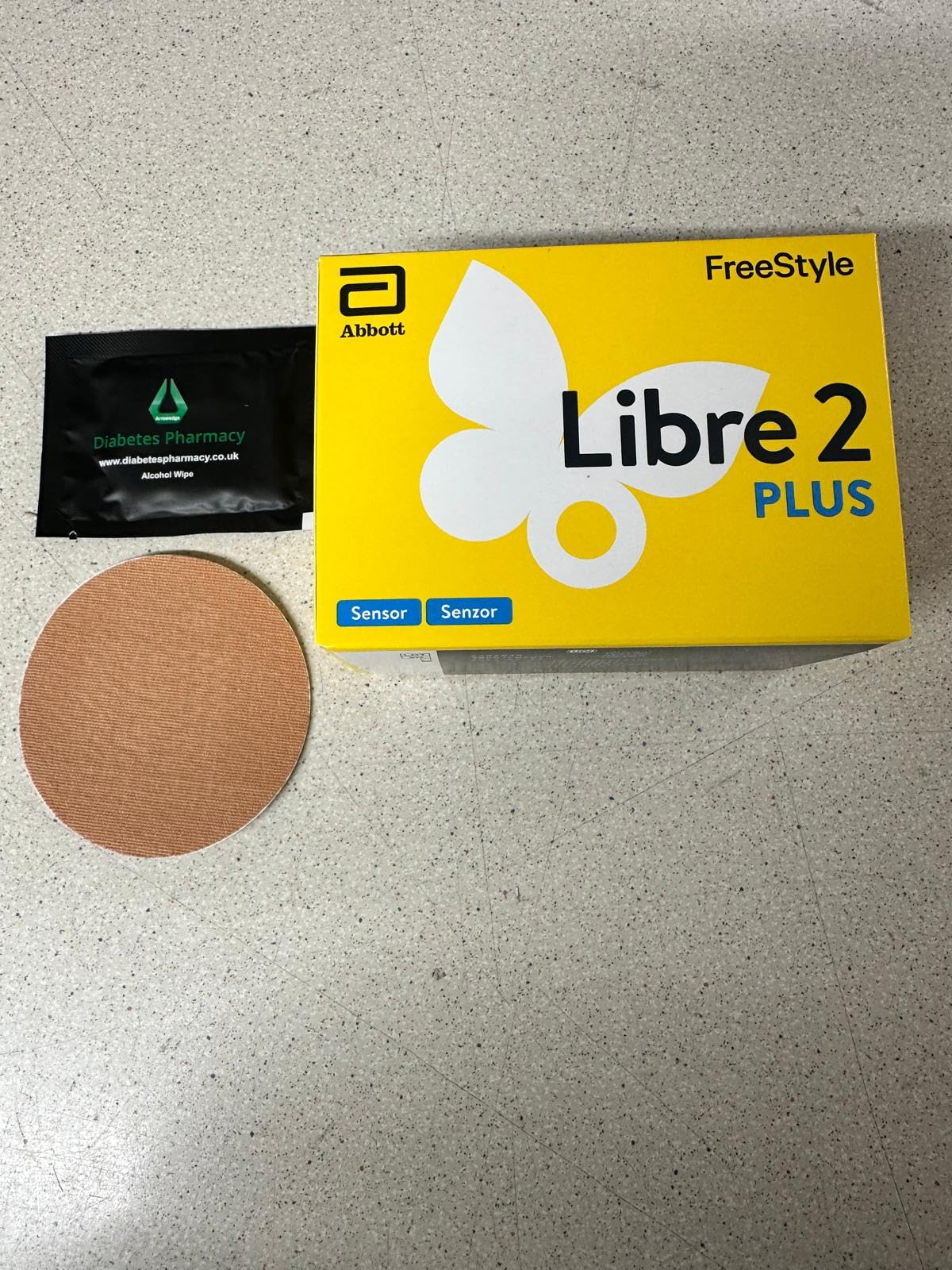 Abbott Freestyle Libre 2 Plus Sensor for diabetes monitoring CGM for UK, Arrowedge alcohol wipe and water proof CGM Patches to be used with LibreLink app, Libre reader ONLY