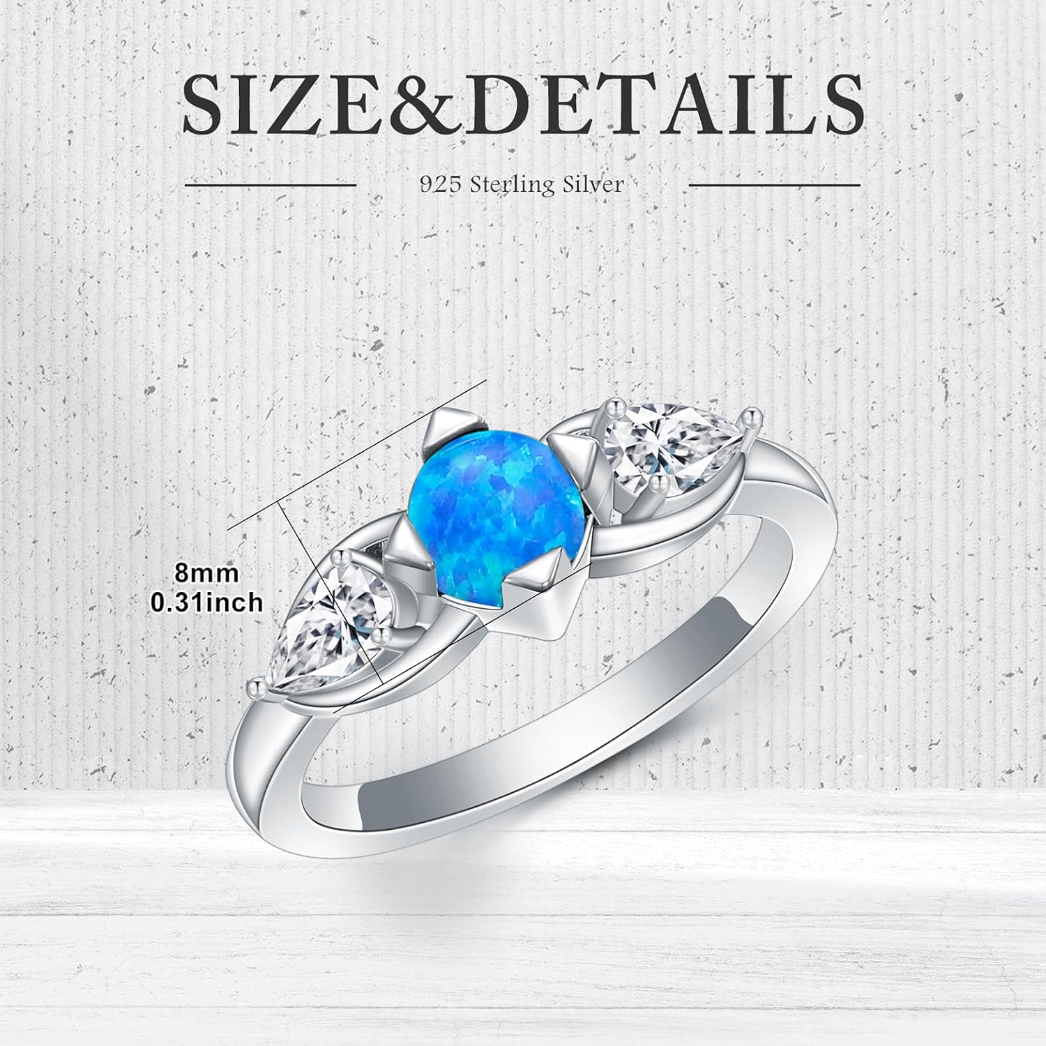 Blue Opal Rings,Opal Promise Ring for Women, Silver Women Opal Rings,Blue Opal Engagement Promise Bride Bridal Ring for Women Size 5-9-1