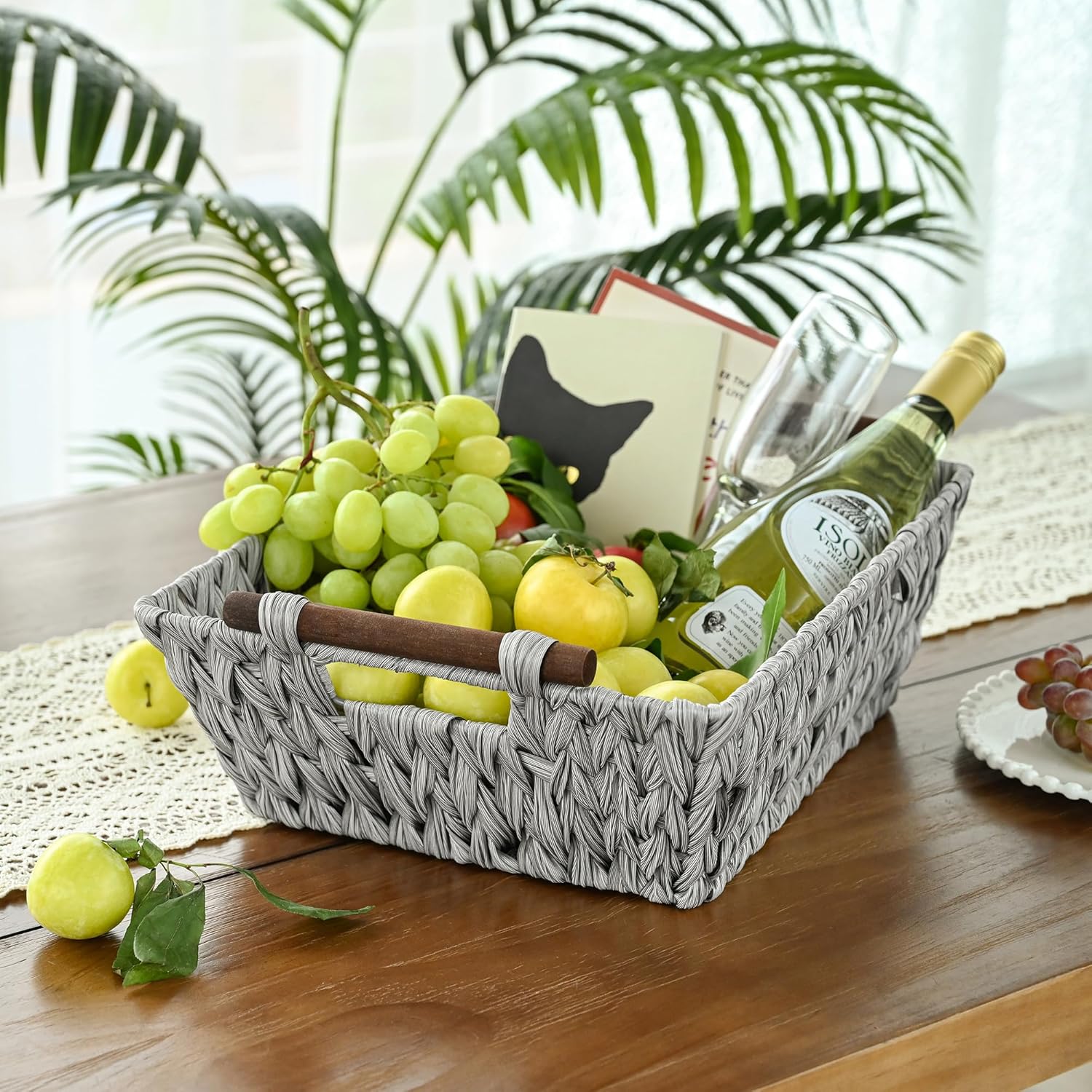 GRANNY SAYS 2-Pack Wicker Storage Baskets, Wicker Baskets for Organizing, Trapezoid Woven Basket with Handles, Storage Basket for Shelves, Gray
