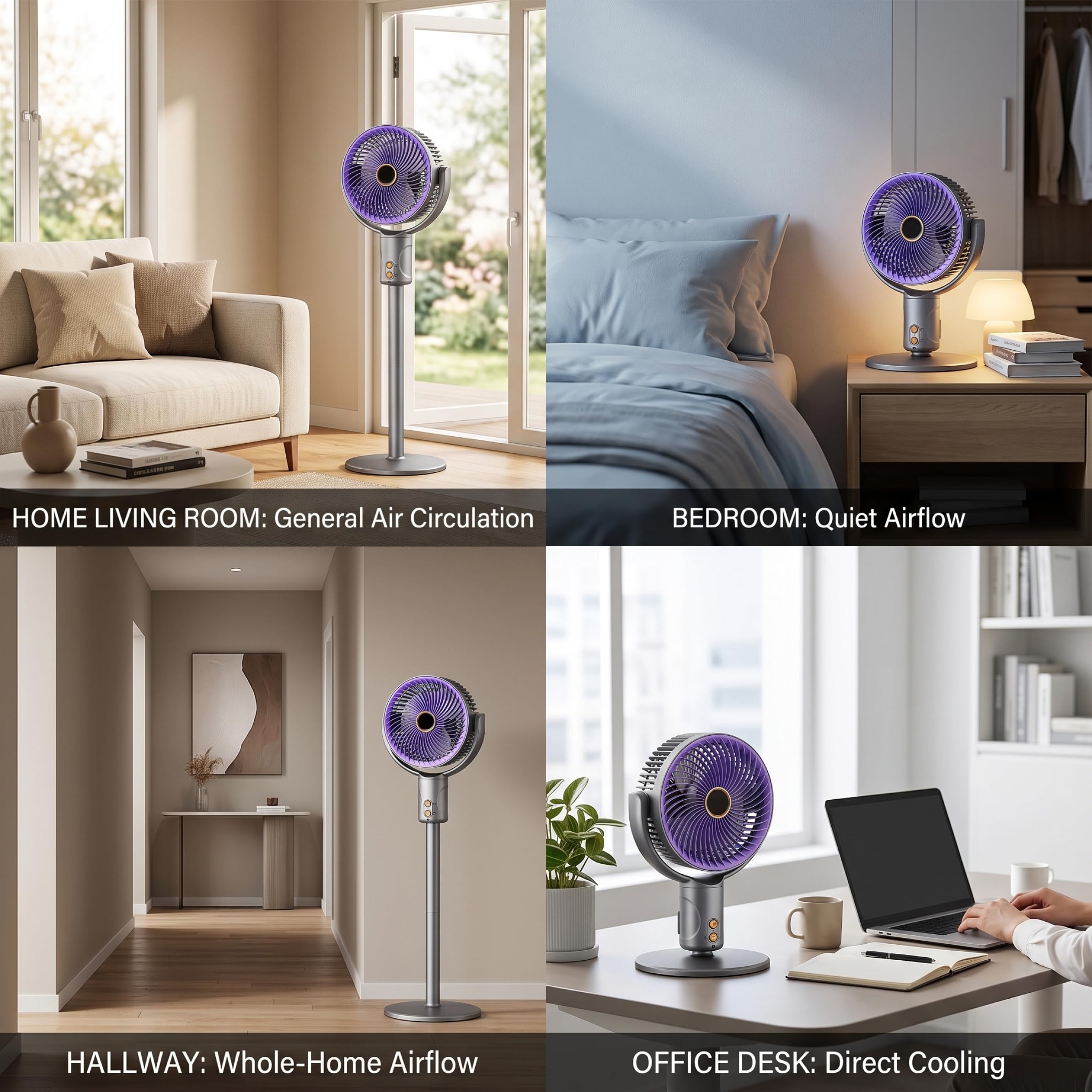 Ventilatore pieghevole, ventilatore da terra portatile, ventilatori oscillanti silenziosi senza fili con altezza regolabile, utilizzo su scrivania e pavimento, pieghevole portatile oscillante gr