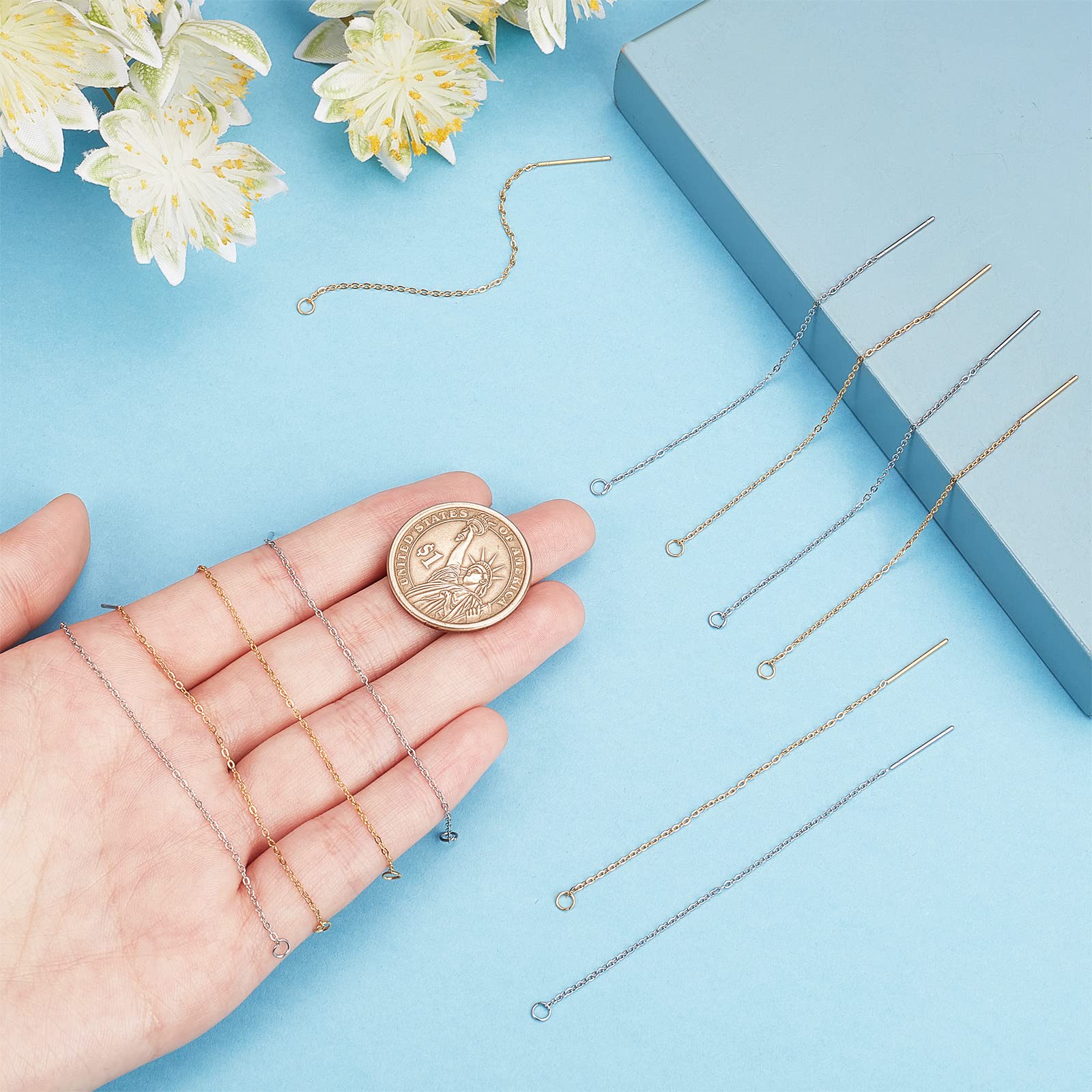 SUNNYCLUE 1 Boîte 40 Pièces 4 Styles 304 Boucles D'oreilles En Acier Inoxydable Avec 40 écrous D'oreille En Acier Inoxydable Tiges De Boucle D'oreille Avec Boucle Pour La Fabrication