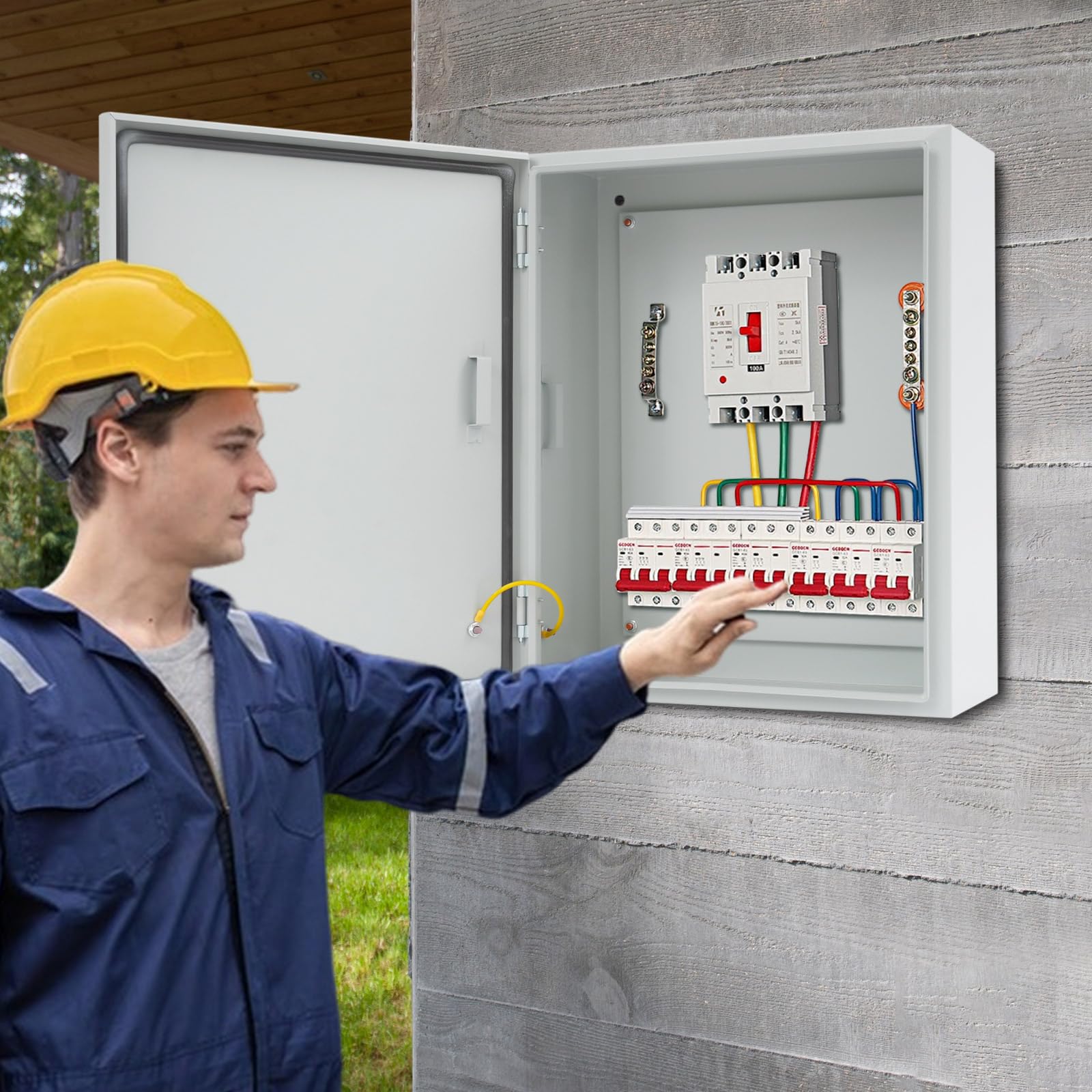 Caja de distribución 40 x 20 x 50 cm, resistente al agua, armario de acero para exteriores con cerradura de seguridad, caja de control para aplicaciones interiores y exteriores
