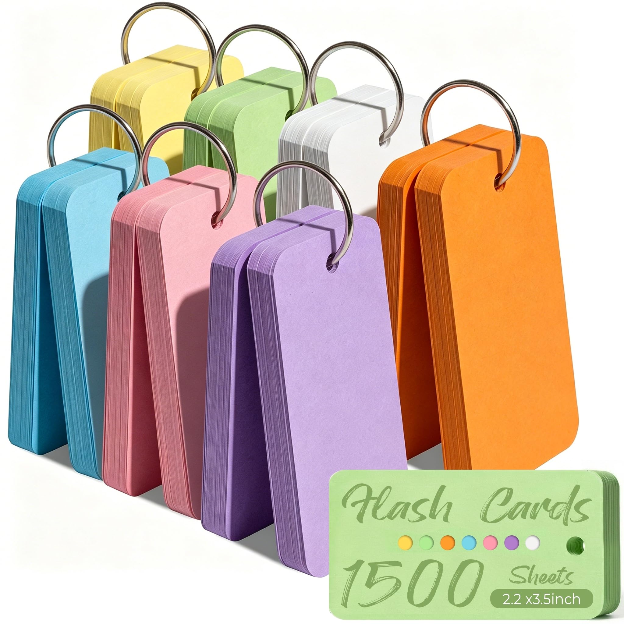 Koogel 1.500PCS carta indice multicolore con anelli di rilegatura, 7 colori 6,2 x 8,5 pollici vuoto facile flip flash card studio biglietti da visita promemoria graffi segnalibro