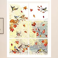 Vista 4 de Whaline 9 hojas de calcomanías para ventana de otoño con hojas de pájaros y ramas, calcomanías de doble cara para ventanas, decoraciones coloridas