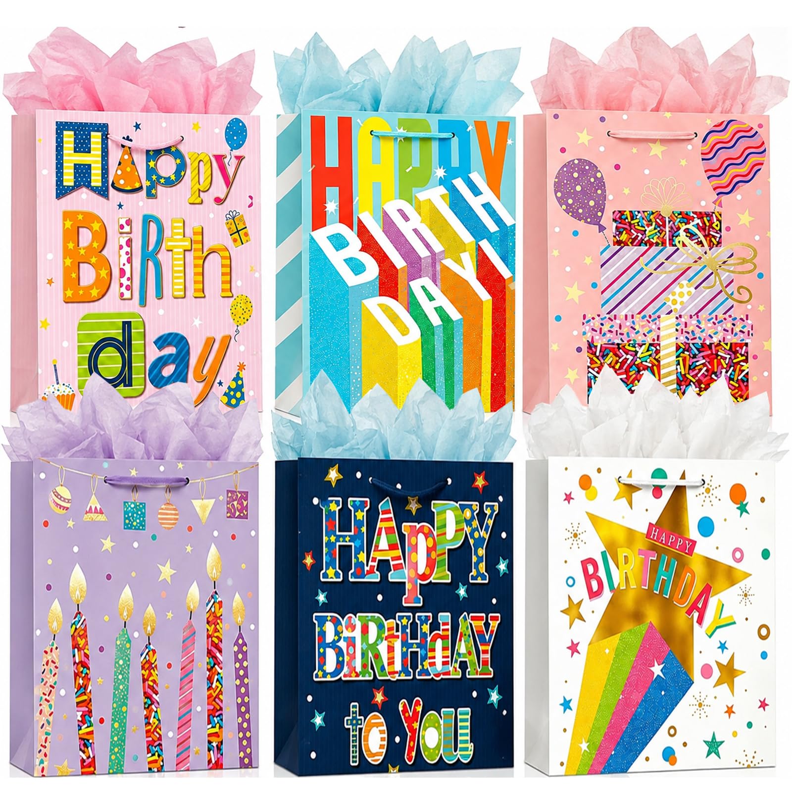 OfficeCastle Small Birthday Gift Bags, 6 Pack, 9 x 7 x 4 Inch — image 1