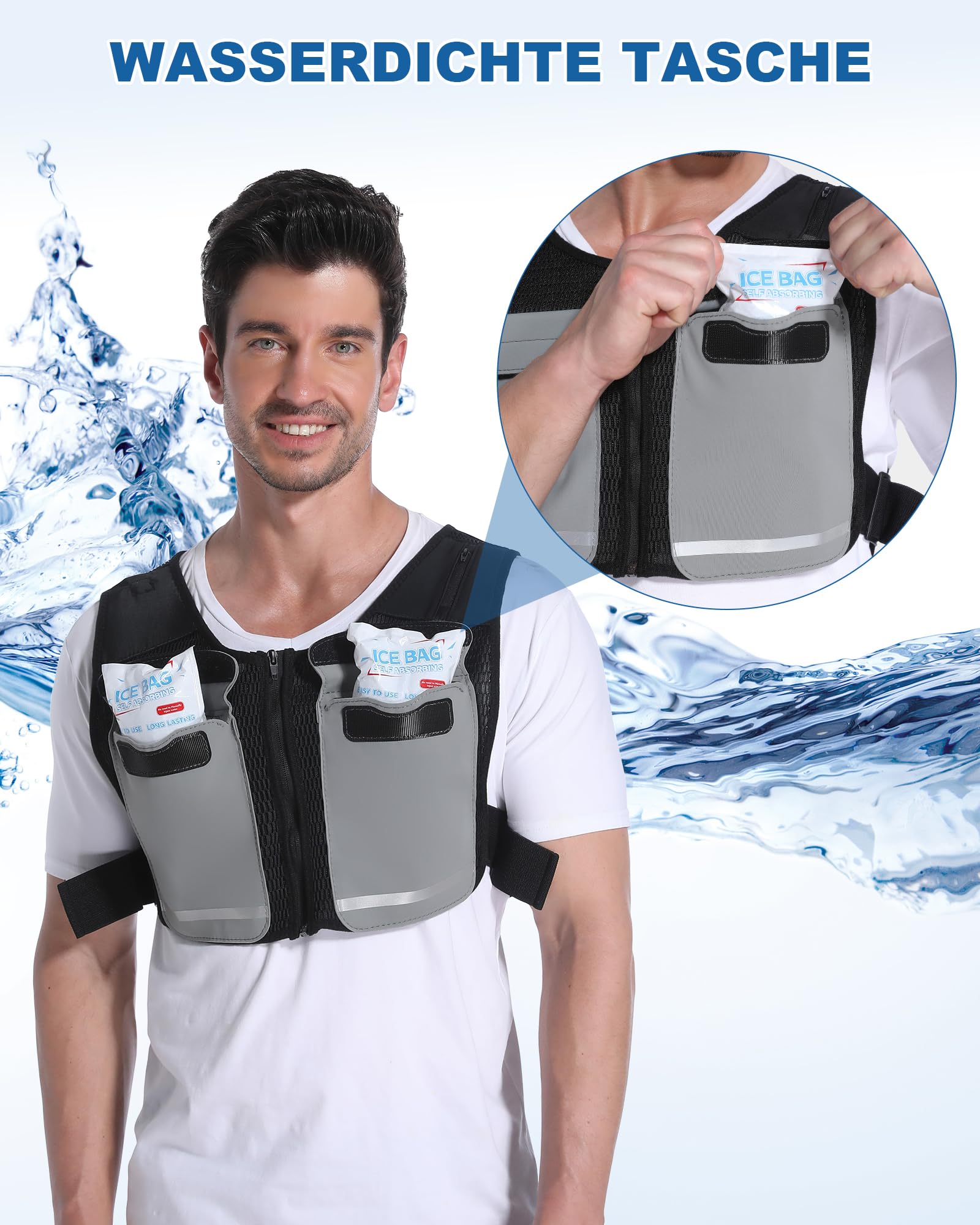 FERNIDA Giubbotto refrigerante regolabile unisex riflettente con sacchetti di ghiaccio per pesca, ciclismo, corsa, giardinaggio, costruzione, tempo di raffreddamento lungo