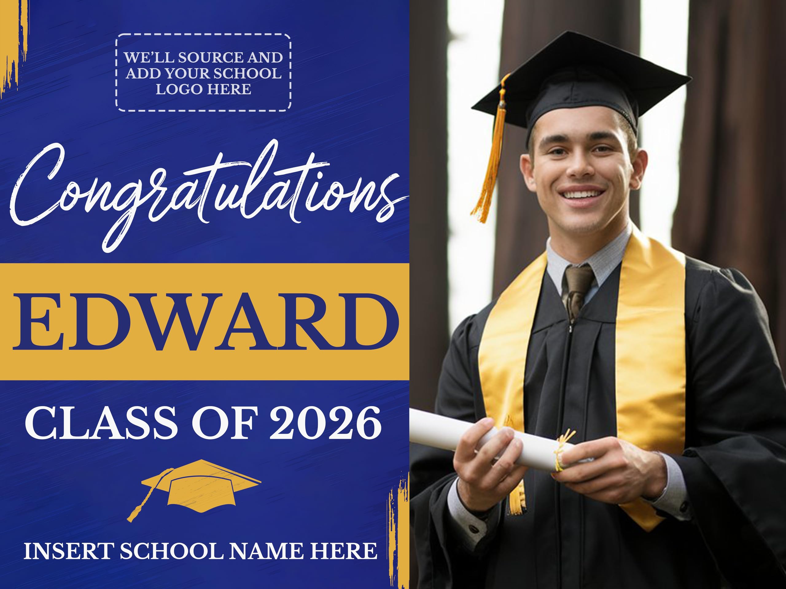 24"x18" Custom Graduation Yard Sign, Personalized Class of 2026 Graduation Sign with Photo Print and Text, Single/Double Sided Corrugated Sign for