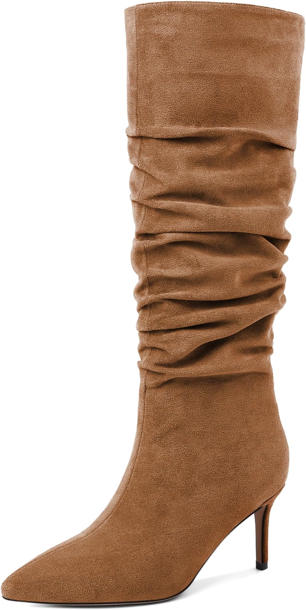 Womens Slouchy Knee High Boots Mid Calf Boots Kitten Heel Pointed Toe 2.5 Inch Heeled Boots
