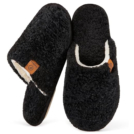 EverFoams Women's Fuzzy Slip-on Slippers Warm Cozy Soft Lightweight Memory Foam Indoor House Shoes