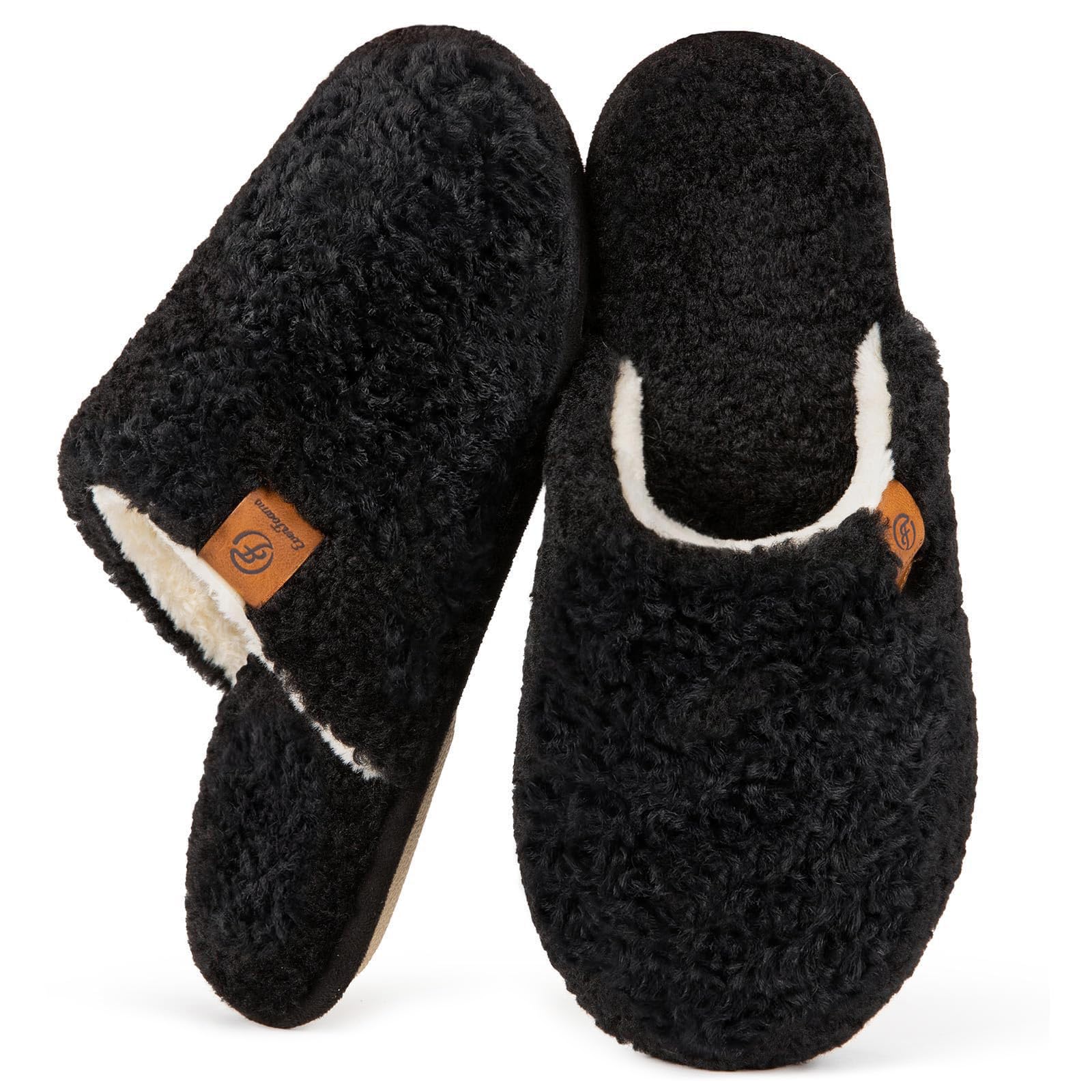 EverFoams Damen Scuff Hausschuhe Gemütlich Weiches Flauschiges Kunstalpaka Memoryschaum Leichte Rutschfeste Pantoffeln