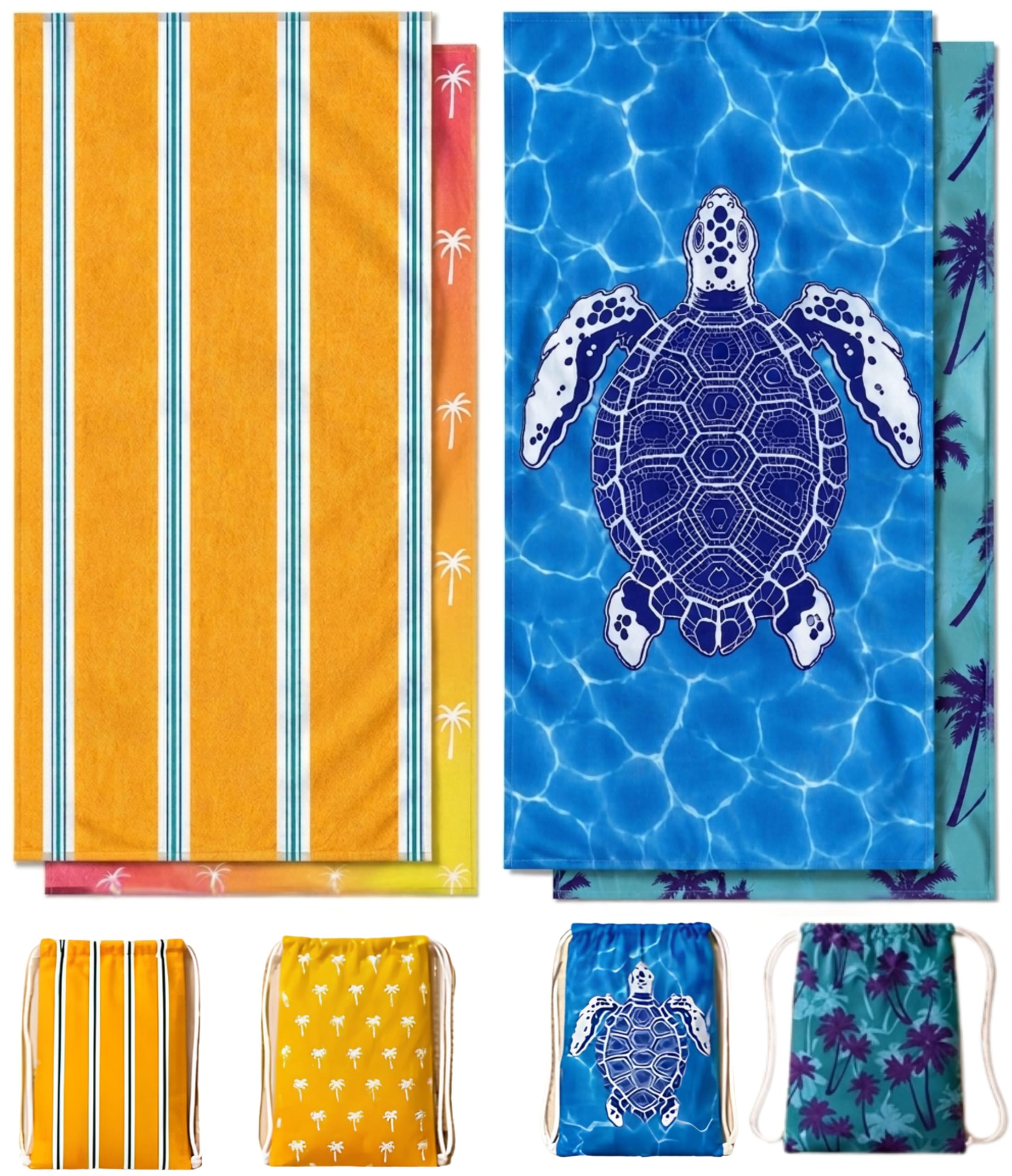 RB INTERNATIONAL 2 Pack Microfibre Beach Towels for Adults – XL 180x90cm, Double-Sided, 100% Recycled, Sand-Free, Quick Dry & Lightweight with Drawstring Bag – Swimming, Gym, Yoga, Camping, Travel