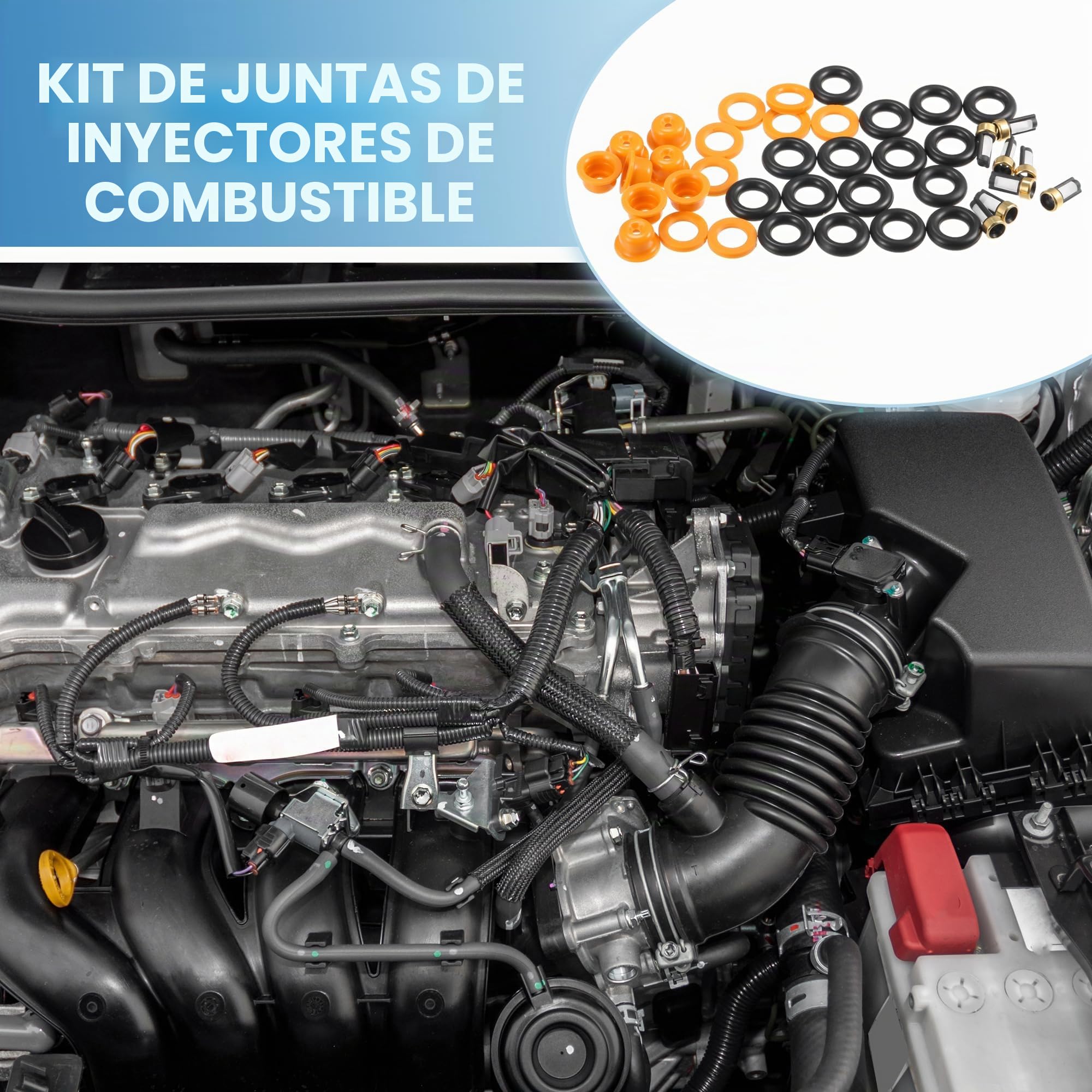 A ABSOPRO Kit Juntas Tóricas Y Filtros Micro Para Ford F-150 87-96 8Pcs | Caucho,Plástico,Metal;Negro,Naranja;Junta8Mm,Filtros12X6Mm;Para Ford Aerostar,Bronco,E-150,Escort,F-250,Para Mustang