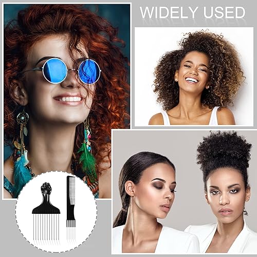 Miniatura 2 de Peine de carbono rosa o negro, 3 piezas con peine de carbono rosa o negro con peinetas de acero inoxidable con peines de puntas de metal para mujer