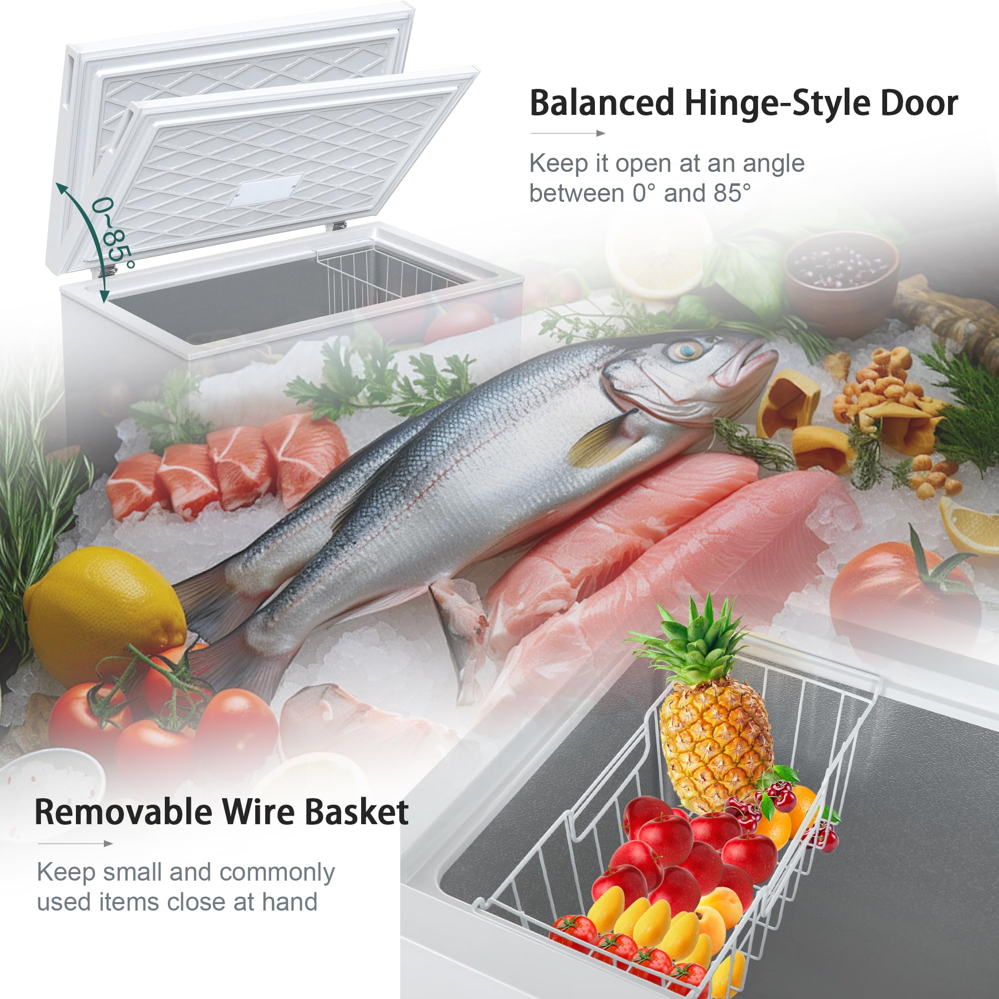 7.0 Cu.Ft Chest Freezer, Top Open Door Deep Freezer With 7 Adjustable Thermostat (-18°F To 50°F), Compact Freezer With Removable Basket For Home/Garage/Office, Black on Fridge.com - View 5