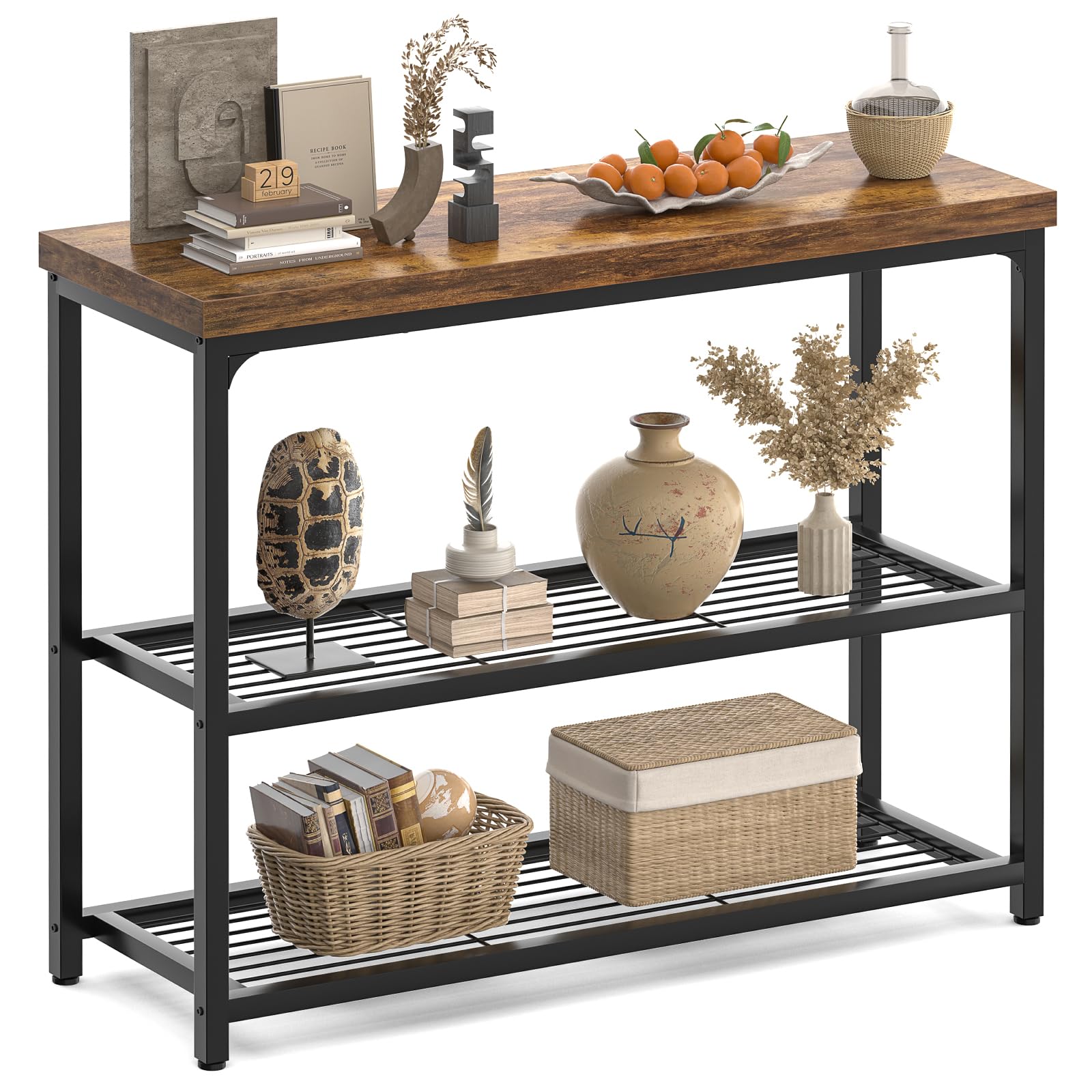 Besiost 32" Small Console Table with Storage, Narrow Entryway Table, Sofa Table for Living Room, Sturdy 3-Tier Console Tables for Living Room, Hallway