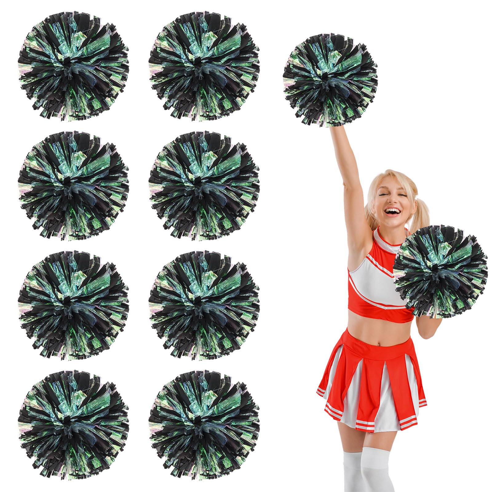 8 szt. pompony Cheer, 34,7 cm pompony cheerleaderki z otworami na palce, pompony do tańca, zapałek (czarny matowy)