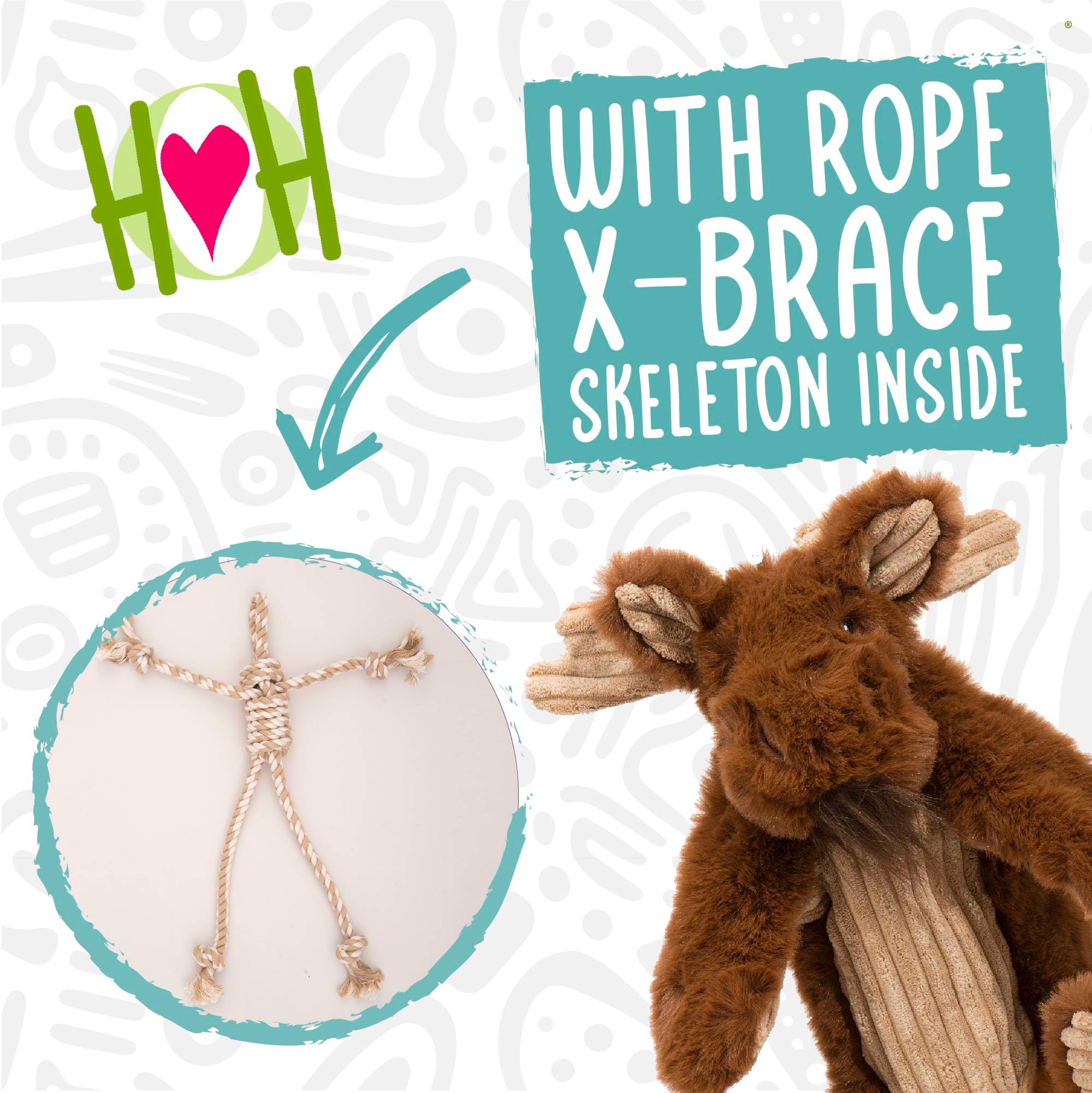HuggleHounds X-Brace – Jouet interactif en peluche pour les garder occupés, jouet couineur et froissé pour chiens de petite, moyenne et grande taille, corde nouée interne durable, rembourrage minimal