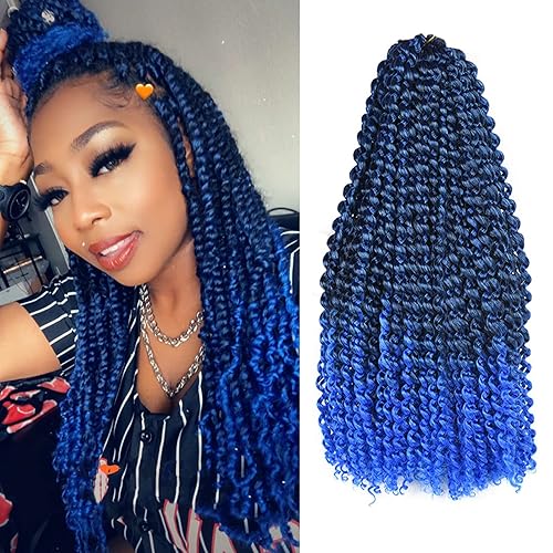 Miniatura 1 de 6 paquetes de cabello Passion Twists de 18 pulgadas, color azul degradado con ondas de agua, cabello sintético de ganchillo Passion Twist,