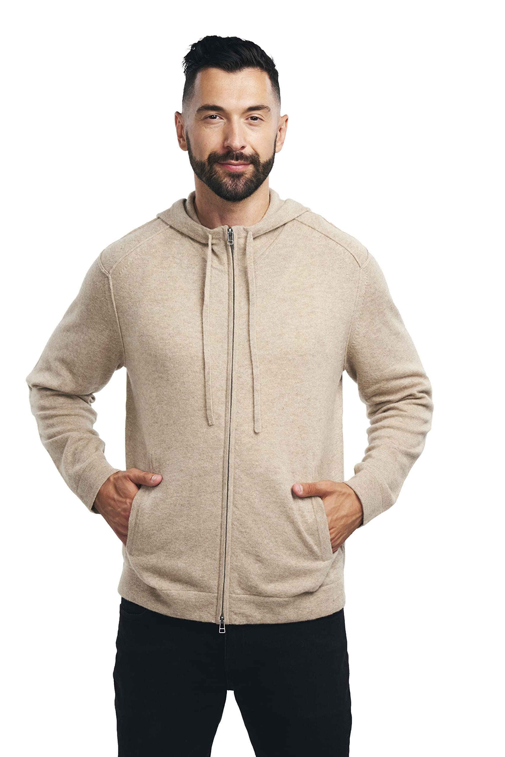 BEYOND FASHION Men's Cashmere Full Zip Hoodie