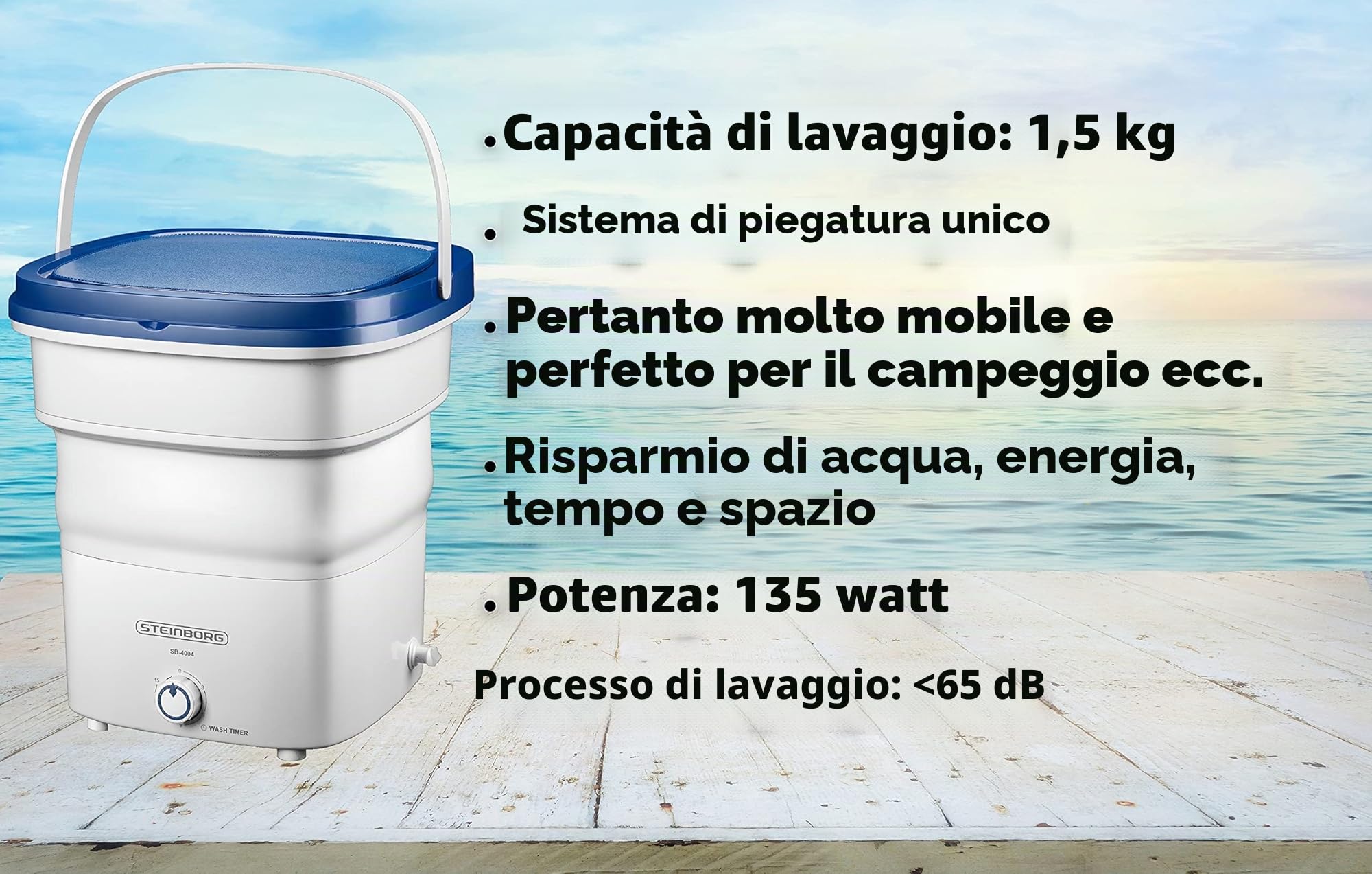 Mini lavatrice richiudibile, lavatrice automatica, fino a 1,5 kg, lavatrice da viaggio, portatile, da campeggio, potenza: 135 Watt, metodo di lavaggio: <65 dB, piccola