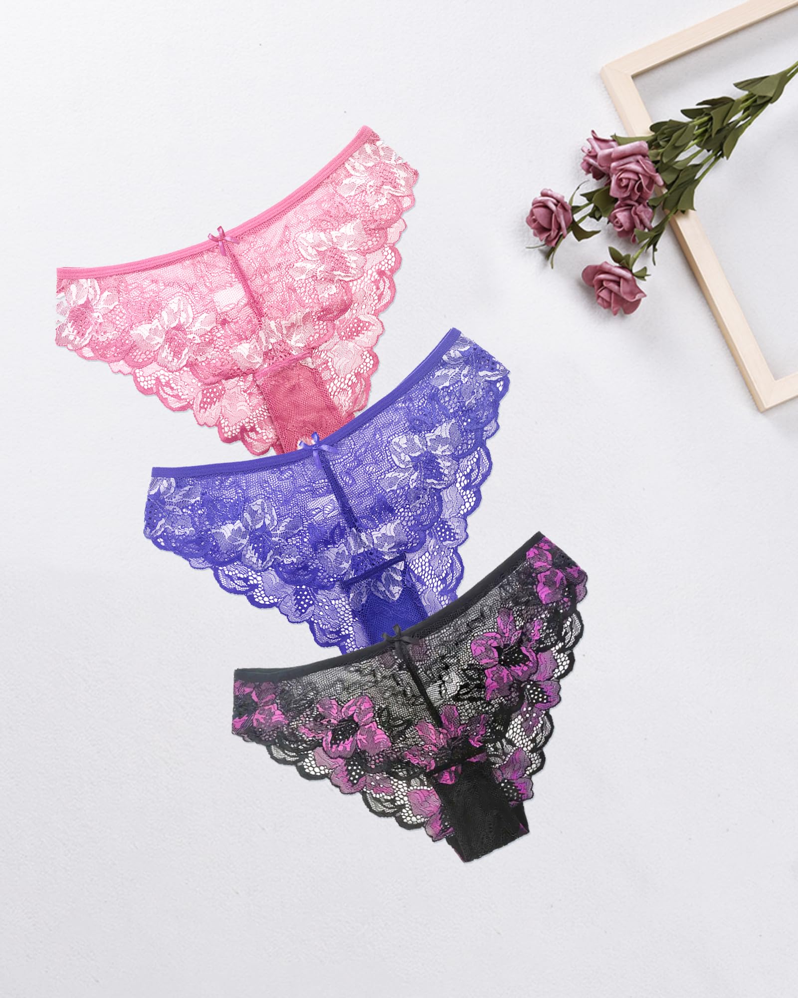 UGDUCK Lace Underwear for Women Sexy Cheeky Panty Seamless Women's Underwear Hipster Ladies No Show Breathable Bikini 3 Pack