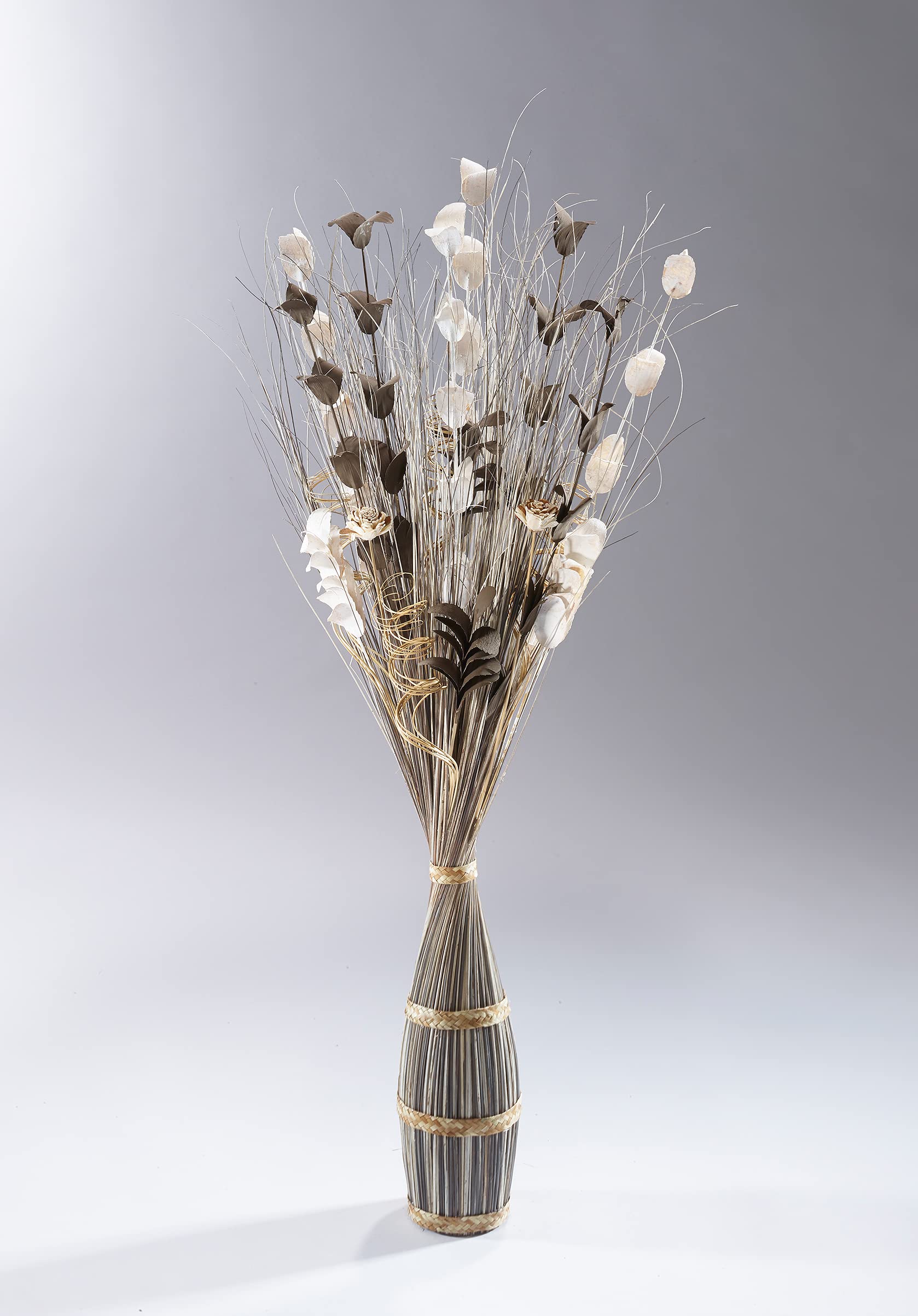 Kobolo Deko Bündel, weiß-grau, 100 cm, künstliches Gräserbündel, Trockenblumen-Deko, getrockneter Blumenstrauß, Dekopflanze aus Naturfasern für den Innenbereich