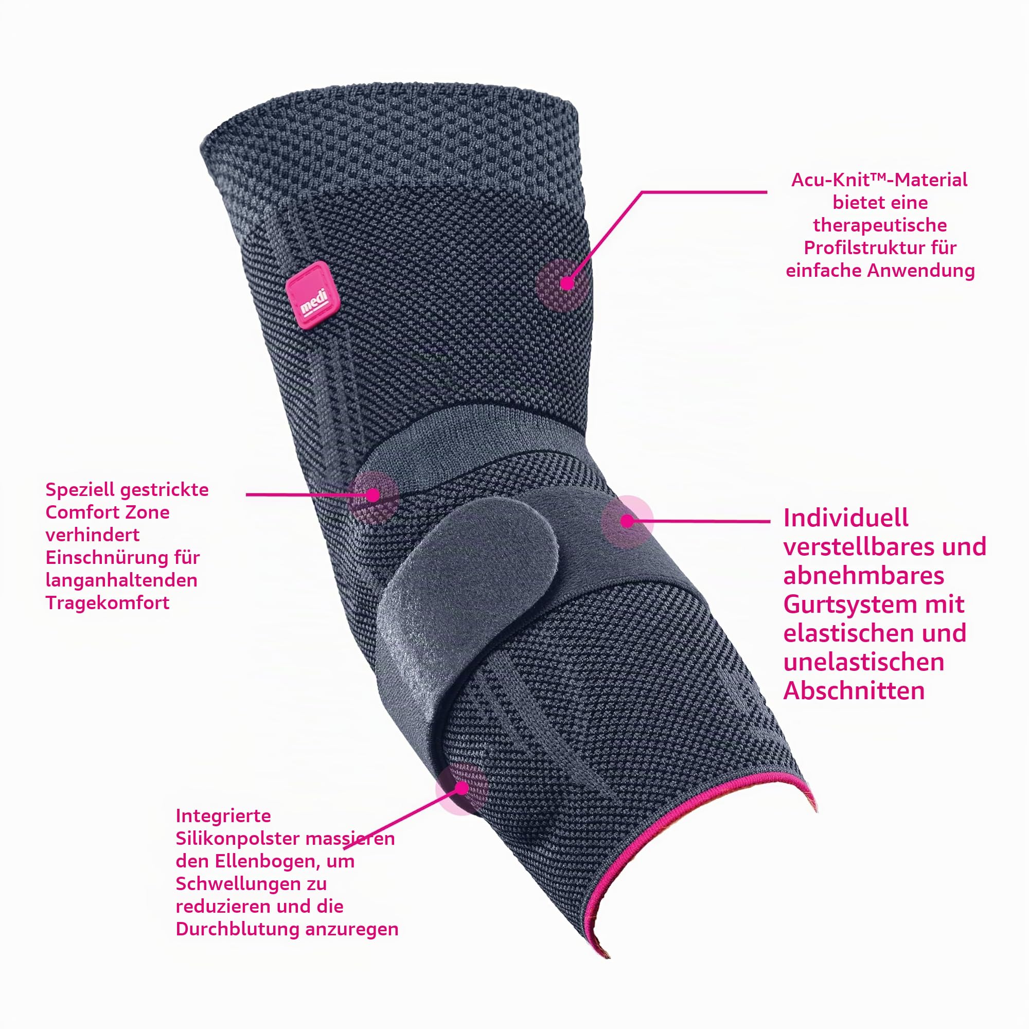 medi Epicomed Ellenbogenbandage – Atmungsaktive Epicondylitis Spange mit Kompression zur Stabilisierung bei Tennisarm & Golferarm – Beidseitig tragbare Tennisarm Bandage – Unisex, Größe III – Silber