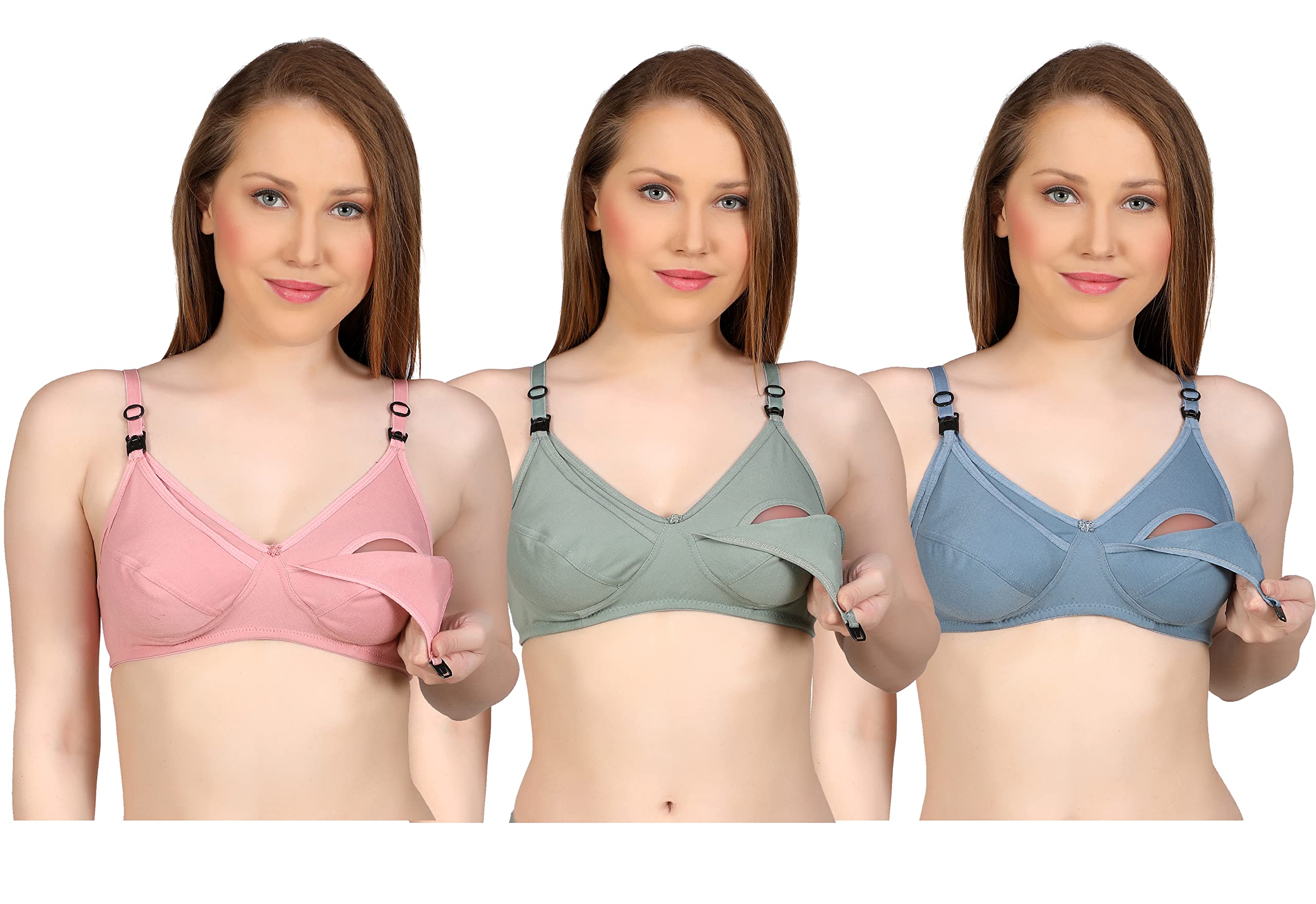 Women's Cotton Feeding Bra/Nursing Bra Non Padded Wire Free Maternity Bra Pack of 3-image-48