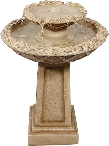 Sunnydaze Fuente de agua biselada de 28 pulgadas para exteriores de 2 niveles, función de agua para patio trasero y baño de pájaros para patio,