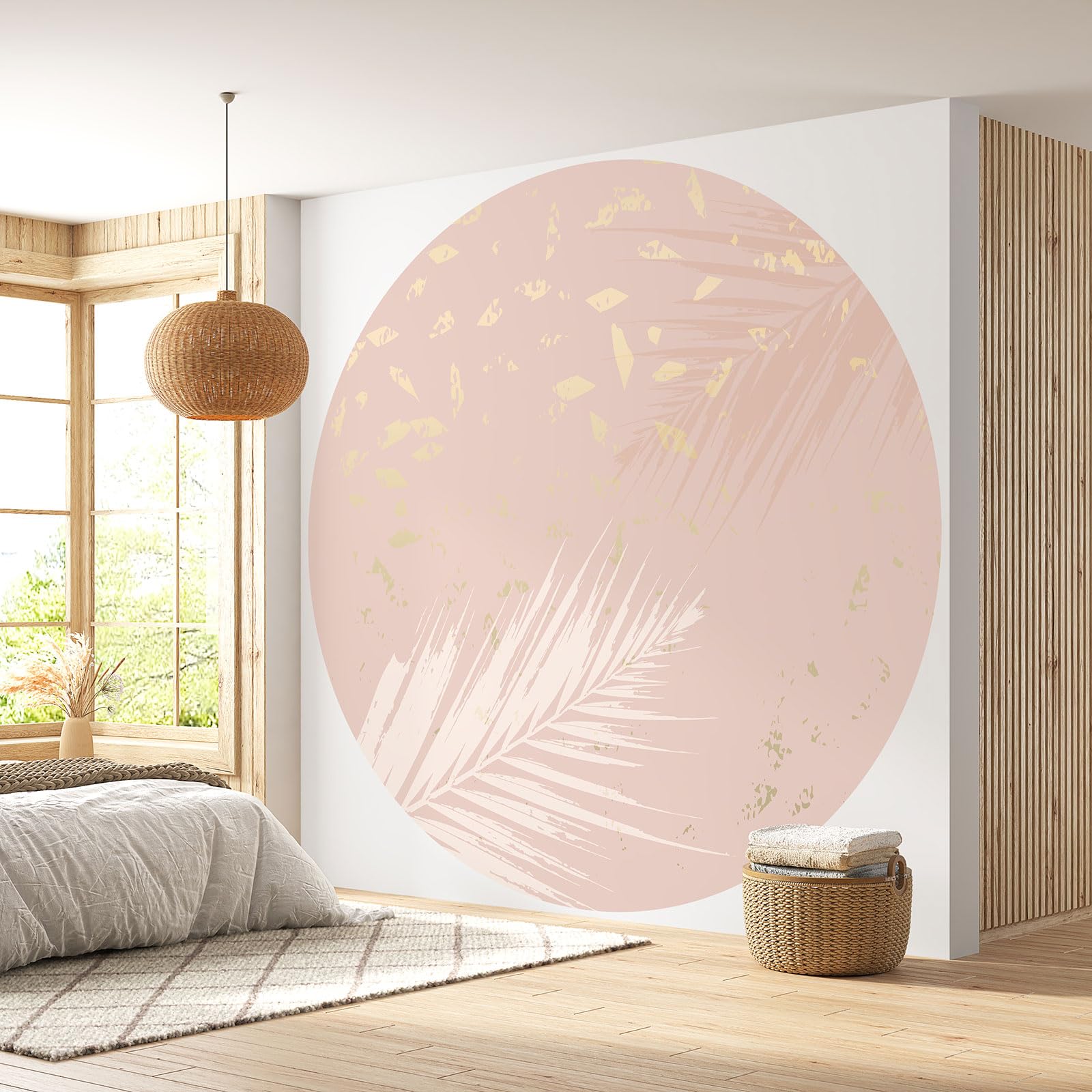 Papier peint rond design Lumalea pour masquer les imperfections d'un mur