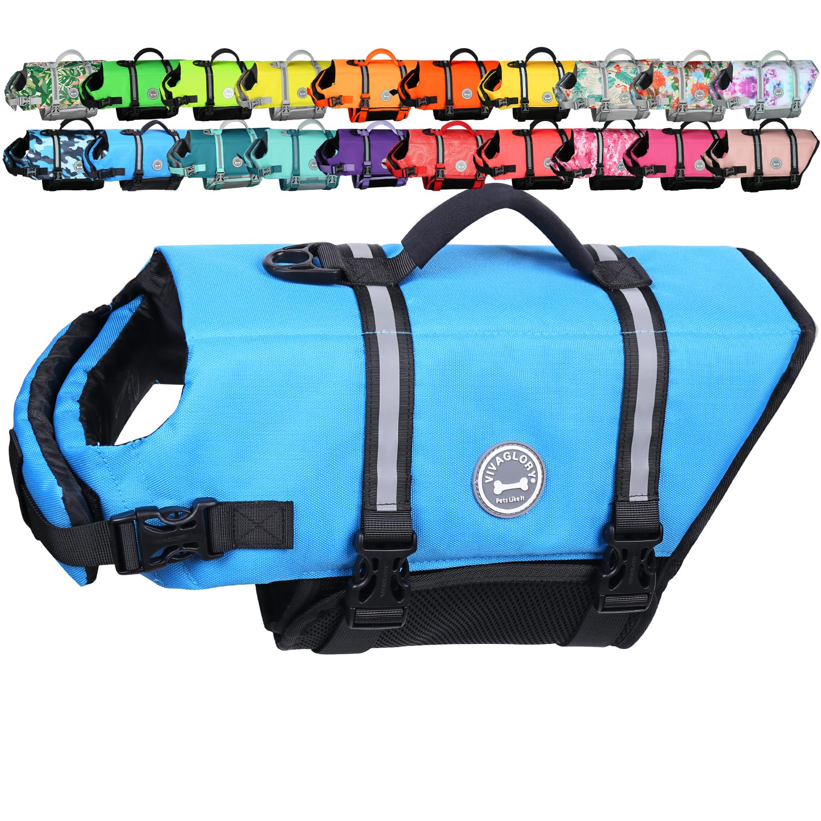 VIVAGLORY Rip Stop Dog Life Jacket, Buoyancy Aid with Handle, Buoyancy for Doggy, Dog Life Jacket for Swimming & Boating, L, Blue — image 1