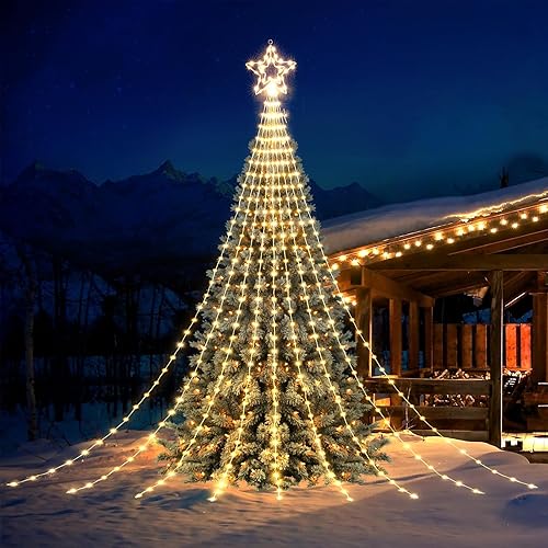 Miniatura 1 de Christmas Lights with Double Topper Star - 688 LED 24ft 9 Strands Waterfall Tree Lights, 8 Lighting Modes Christmas Lights Indoor Outdoor Decorative