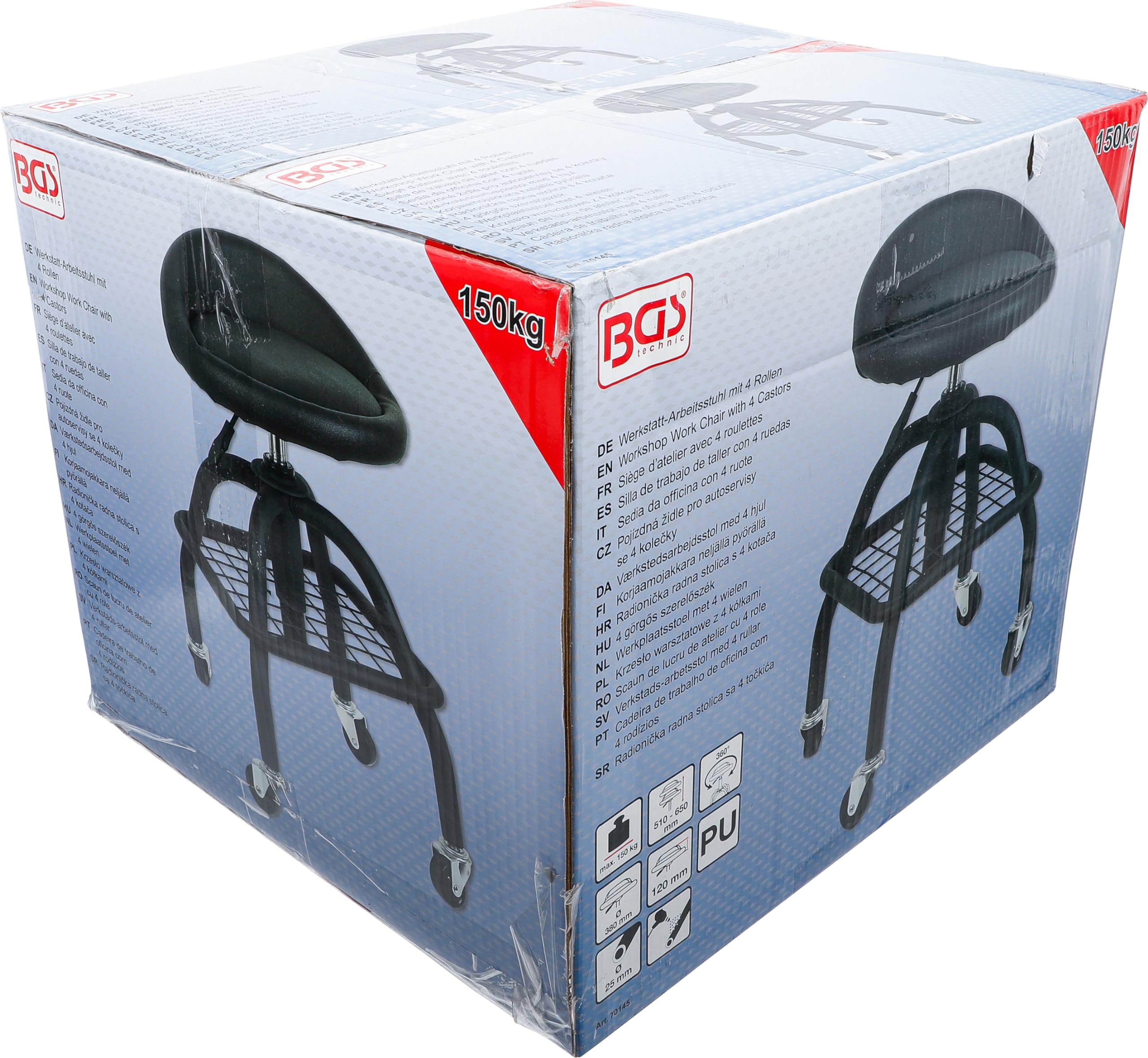 BGS Sedia da officina regolabile in altezza 540-680 mm 4 ruote