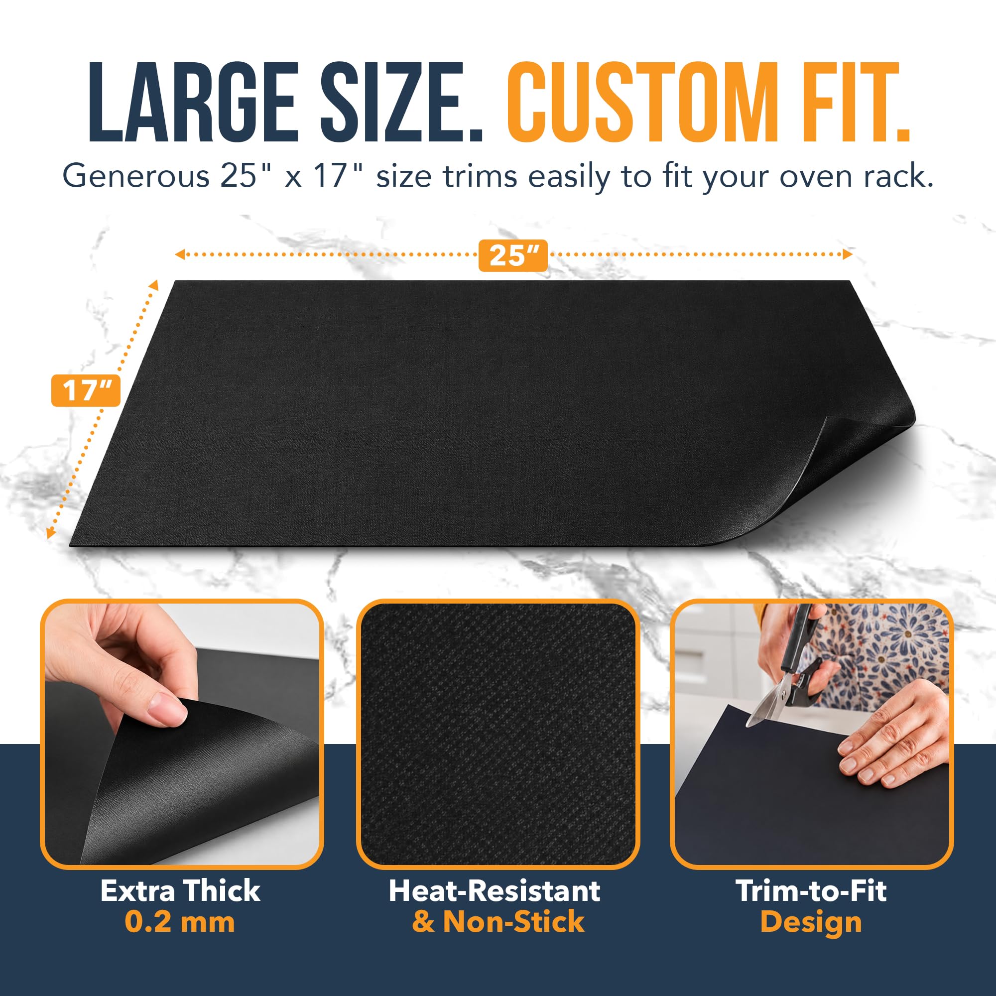 Oven Liners for Bottom of Oven - 3 Pack Large Heavy Duty Mats, 16.25”x23” Non-Stick Reusable Liner for Electric, Gas, Toasters, Grills - BPA & PFOA Free Kitchen Accessory to Keep It Clean (Black) — Amazon image 3