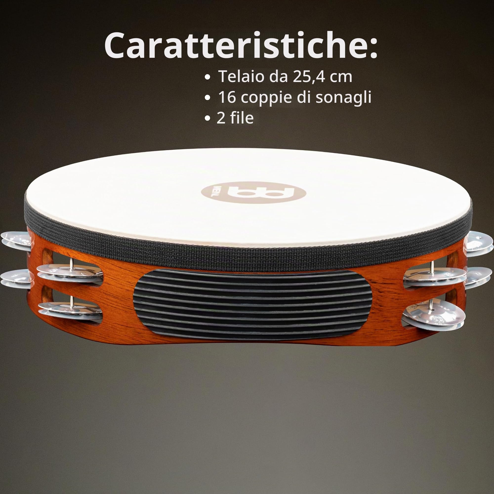 Meinl Percussion TAH2A-AB - Tamburello in legno con pelle e 2 file di sonagli d'alluminio nel telaio, diametro: 25,40 cm (10''), colore marrone African
