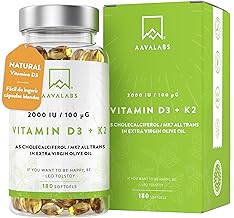 Vitamin D3 and K2 with Extra Virgin Olive Oil for Optimal Absorption (2,000 IU Vitamin D + 100 μg Vitamin K2 MK7) - 180 Concentrated Vitamin D3 K2 Capsules without GMO, Gluten or Lactactactactact.