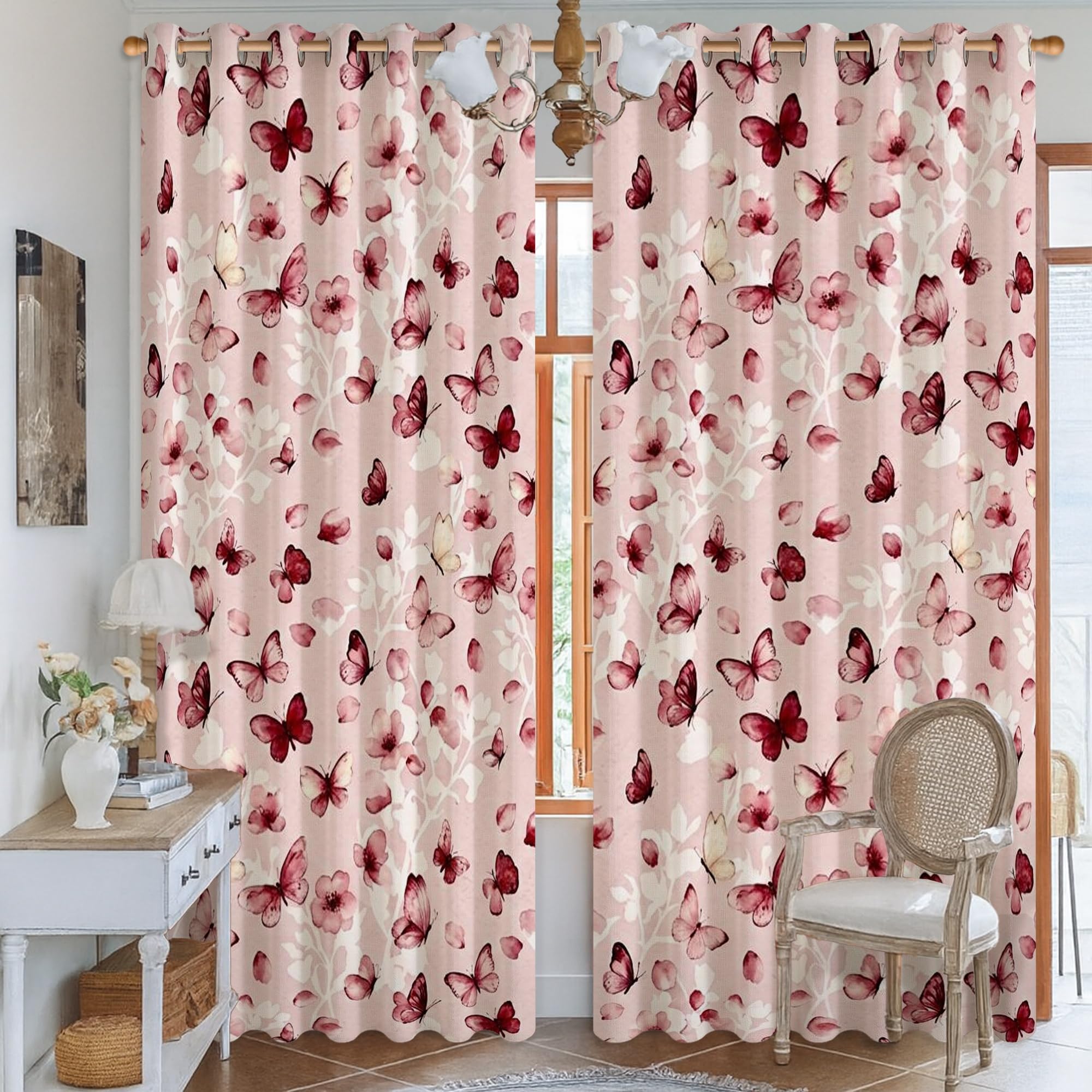 Rideaux occultants sans plis imprimé de fleurs de pêcher pour le bureau 132x213cm