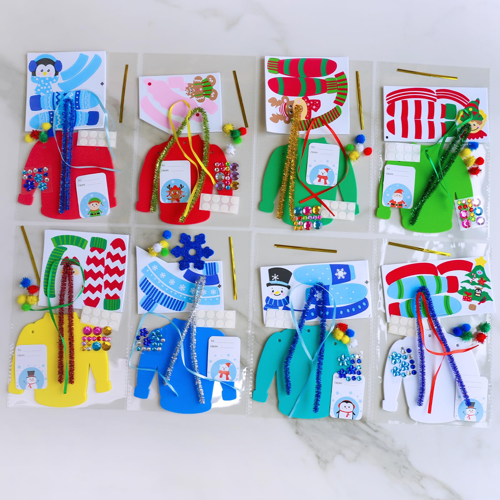 Winlyn 24 juegos de manualidades de Navidad, manualidades de invierno, adornos de suéter feo, decoraciones festivas, calcomanías de espuma para niños, vacaciones, hogar, aula, actividades artísticas,