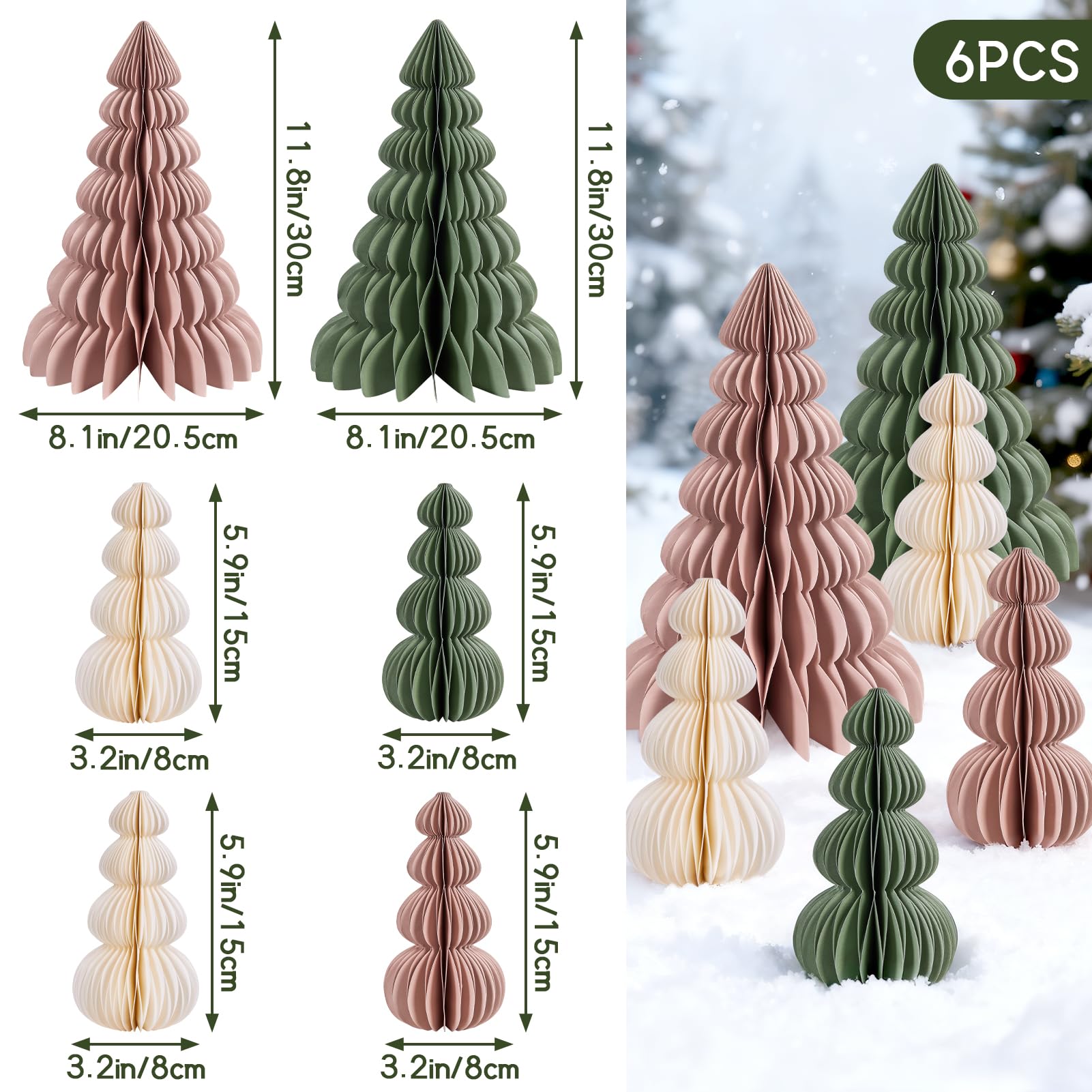 6 Stücke Papier Weihnachtsbaumschmuck Waben Deko Weihnachten Faltbarer Weihnachtsbaum Tischdeko Weihnachten Deko Weihnachten Innen für Esstisch Schrank Fensterbank Kaminsims