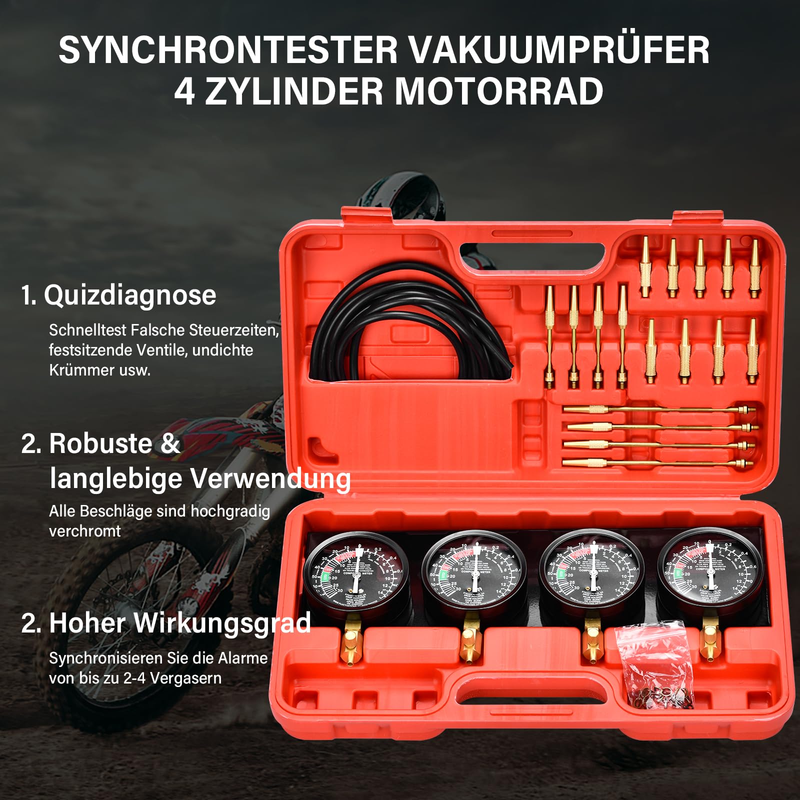 Tester synchroniczny gaźnika, tester synchroniczny z 4 zegarami synchronicznymi do samochodów osobowych, 4 cylindrów, motocykli