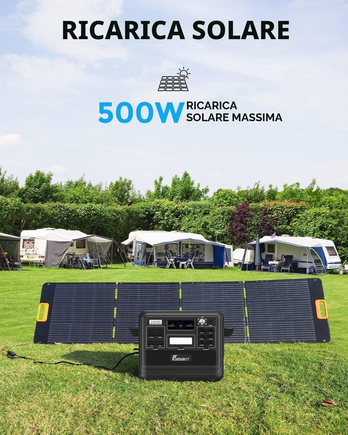 FOSSIBOT F2400 Centrale Elettrica Portatile con Batteria LFP da 2048Wh, CA 2400W Power station, Generatore Solare Controllo tramite app cellulare, adatta per Camper e Viaggi All'aperto