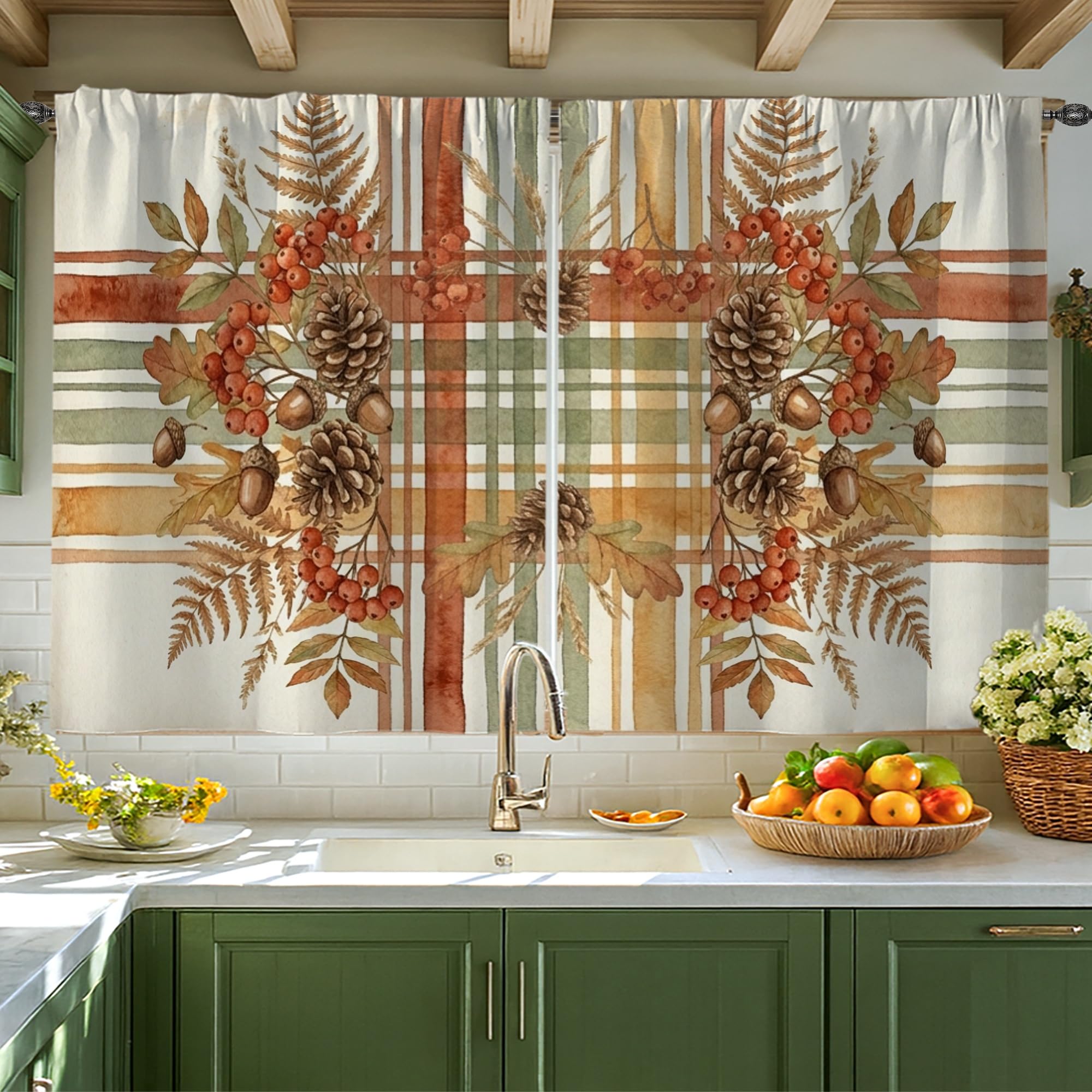 Rideaux rustiques de cuisine anti vis-à-vis pour petite fenêtre de salle à manger 106x114