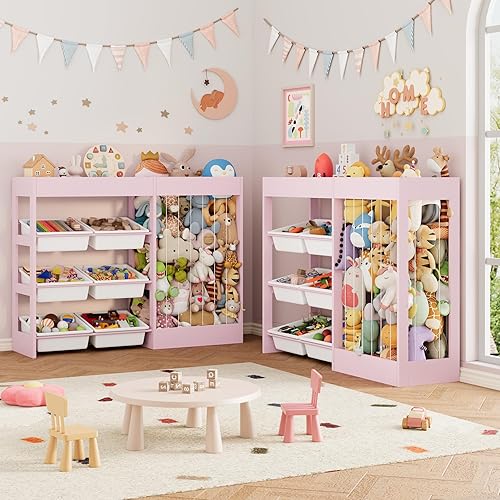 Miniatura 7 de Organizador de almacenamiento de juguetes de 39 pulgadas de alto x 50.6 pulgadas de ancho con almacenamiento de animales de peluche, estantería para