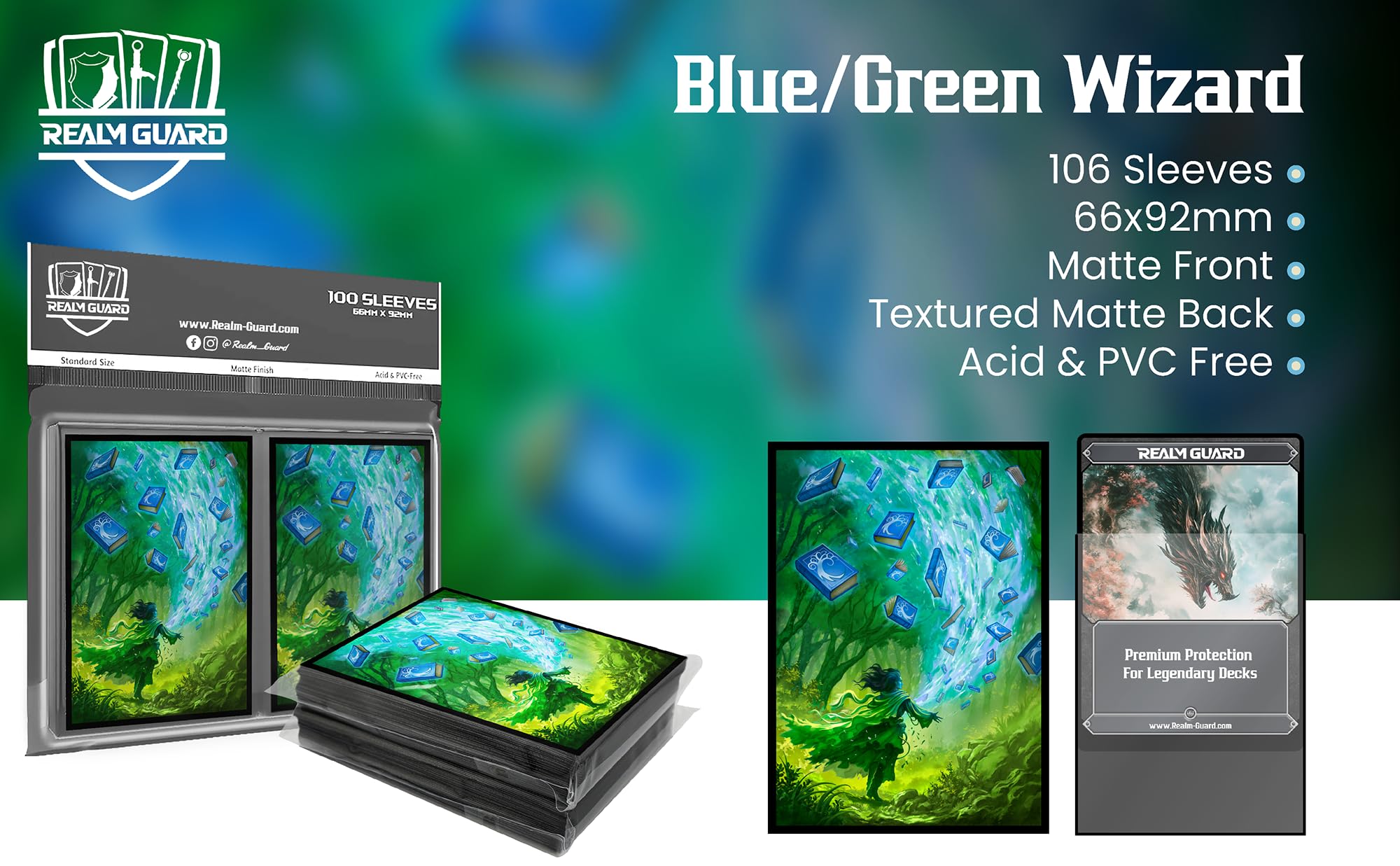 Amazon.com: Realm Guard 100ct Textured TCG/MTG Card Art Sleeves (Blue/Green  Wizard) : Toys & Games